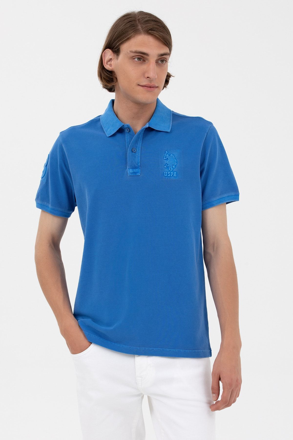 BASE. پولو اسن. تی شرت مردانه صد در صد نخی یقه پولو ساکس منظم 1573851 U.S. Polo Assn.