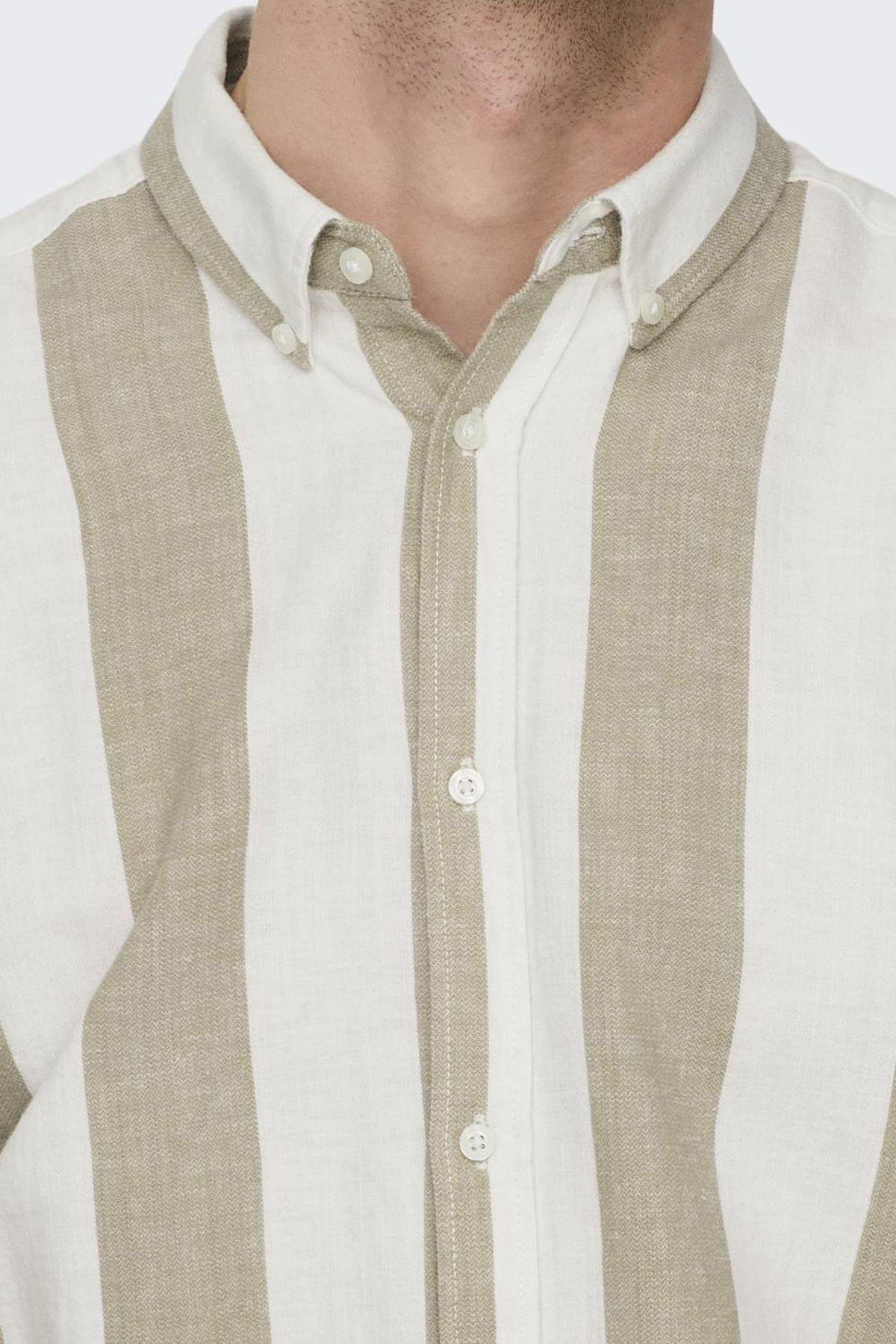 پیراهن آنلی اند سانز مردانه کتان پنبه ای سفید  راه راه Slim Fit/اسلیم فیت    Slim/اسلیم فیت Daily/روزانه | Only & Sons 22028040 TR - تصویر 5