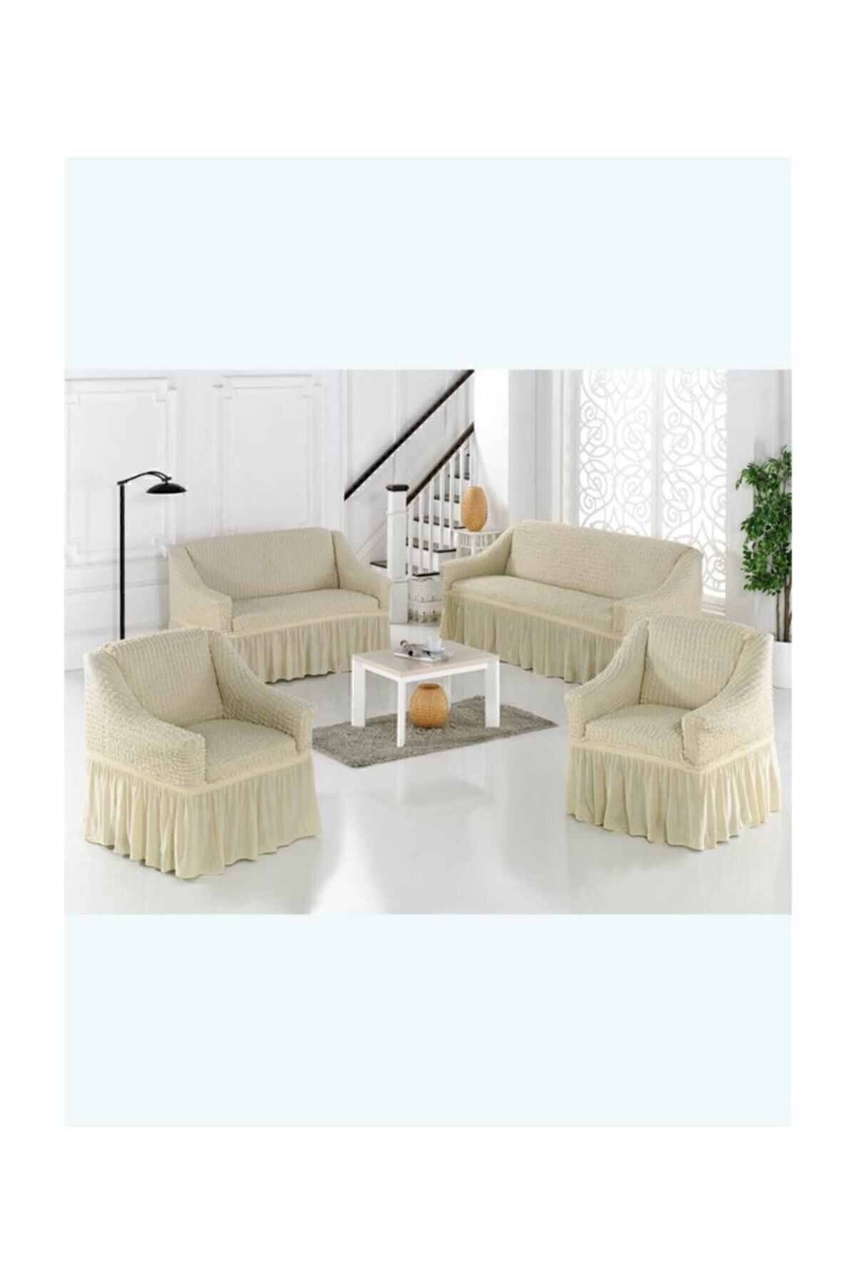 روکش مبل سفید پنبه 3+2+1+1 صندلی Naturel Karna Home