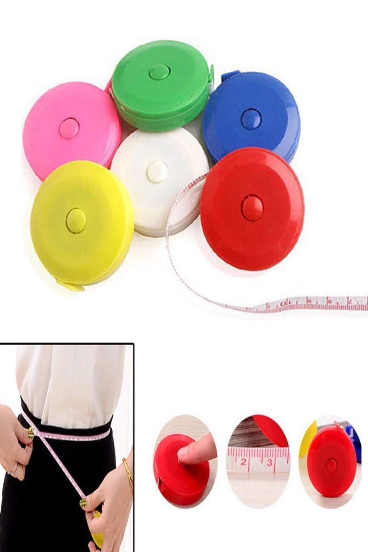Bundera-150 cm Automatic Push Color Roller Tailor Tape Measure - Size Waist Circumference Measuring, 1.5M 3