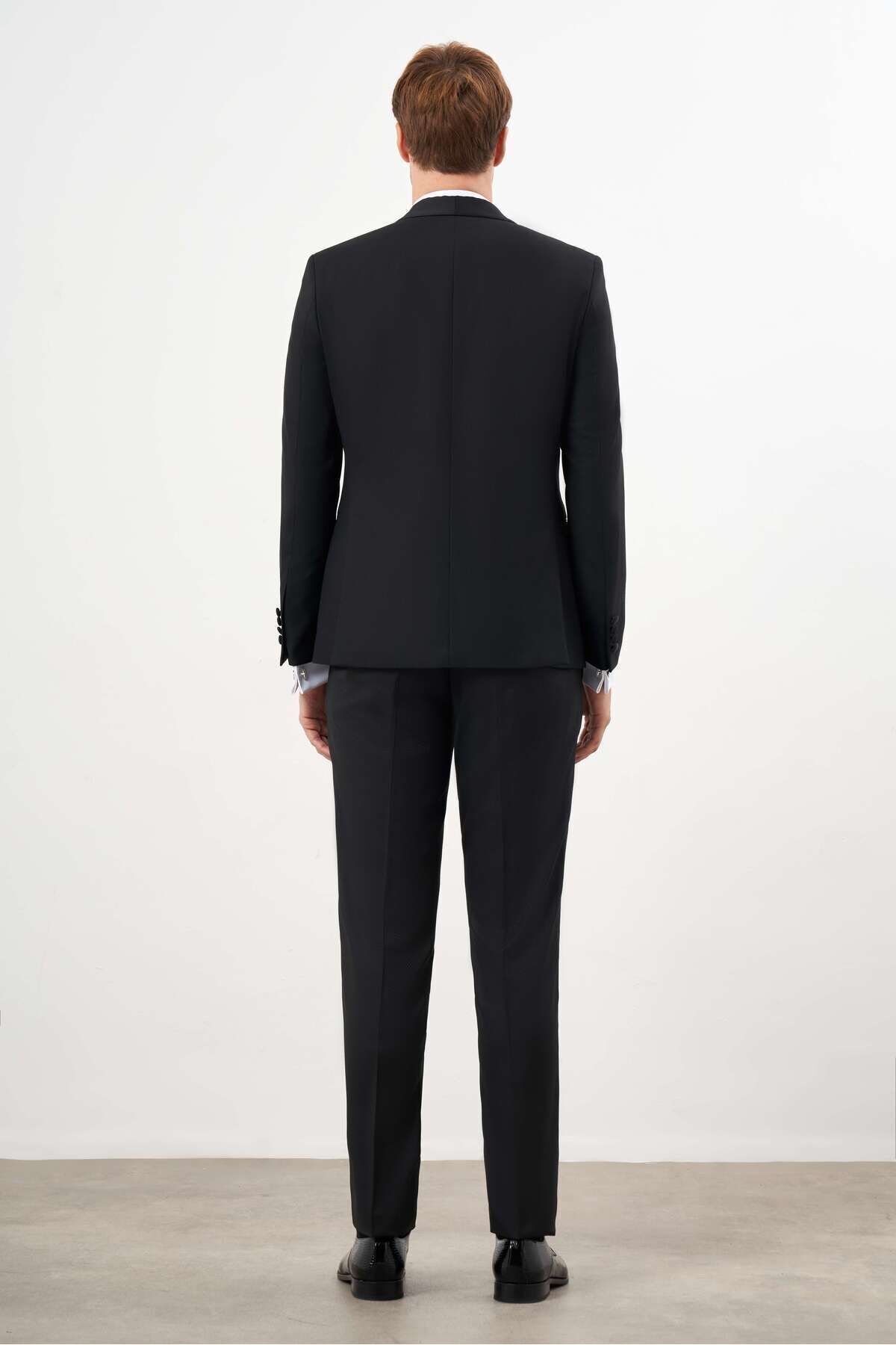 Morven-Santorini Ceramonia Men's Polyviscon Slim Fit Shawl Collar Groom Suit Black 5