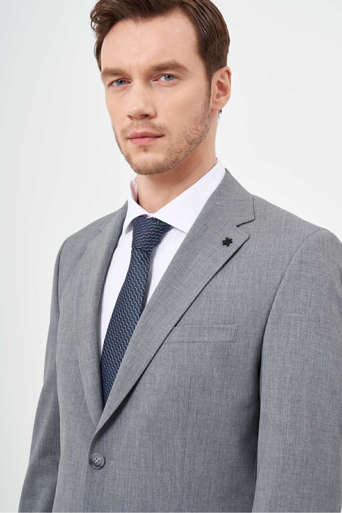Morven-Men's Gray Polyviscose Basic Plain Pattern Dynamic Fit Mono Collar Suit 4