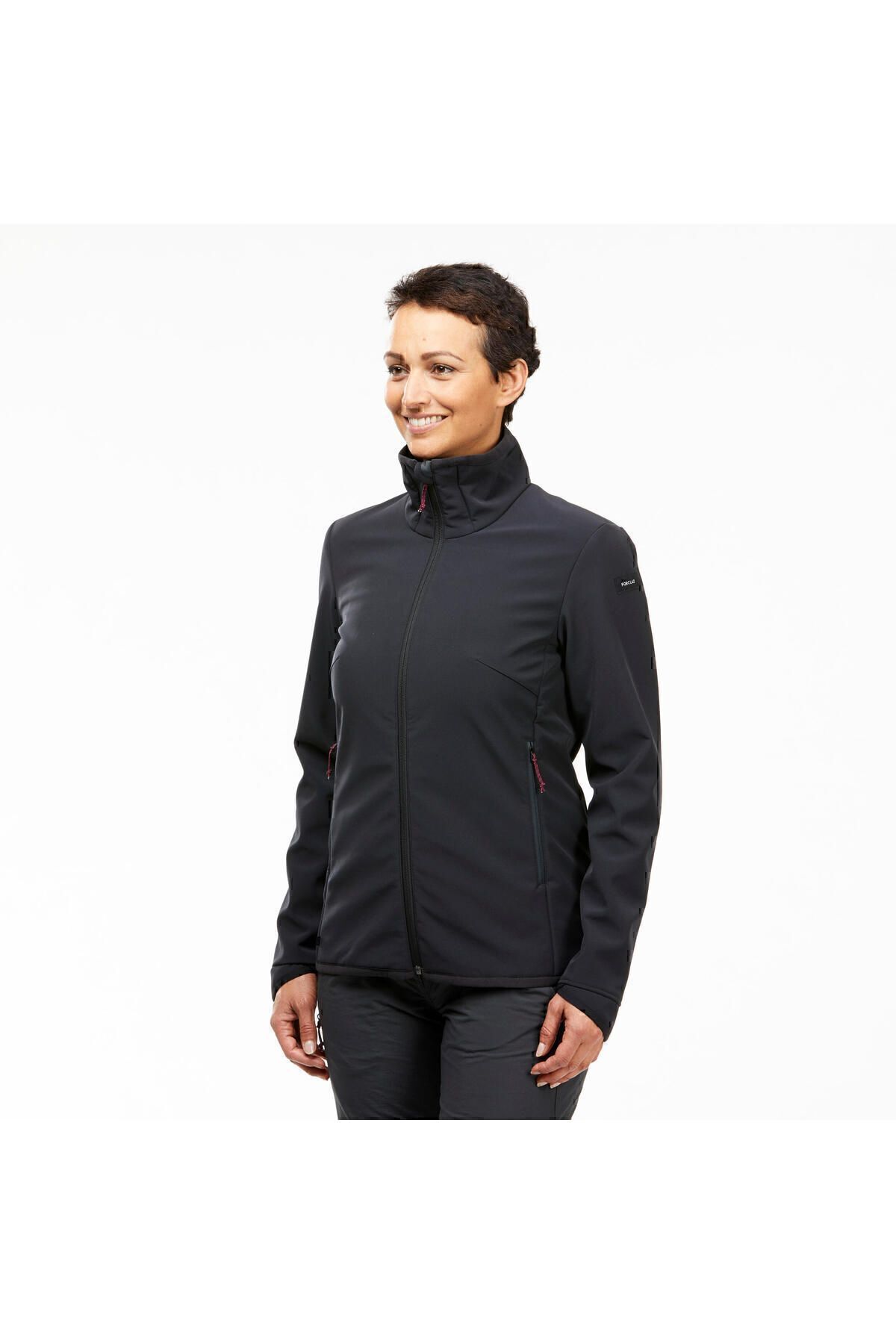 Decathlon Kadın Rüzgar Kesen Outdoor Softshell Mont - Siyah - Mt100
