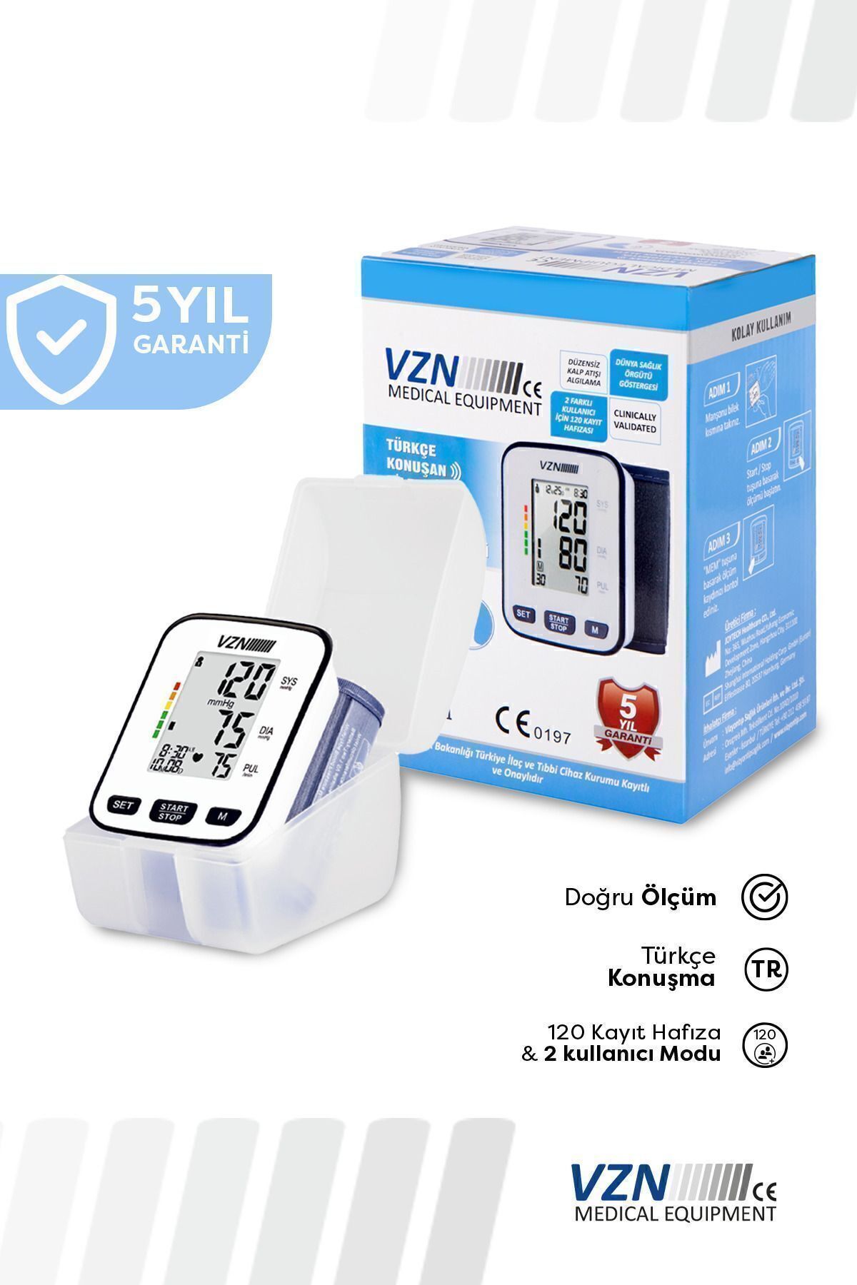 VZN medical equipment Vzn Bilek Tipi Türkçe Konuşan Otomatik Dijital Tansiyon Aleti