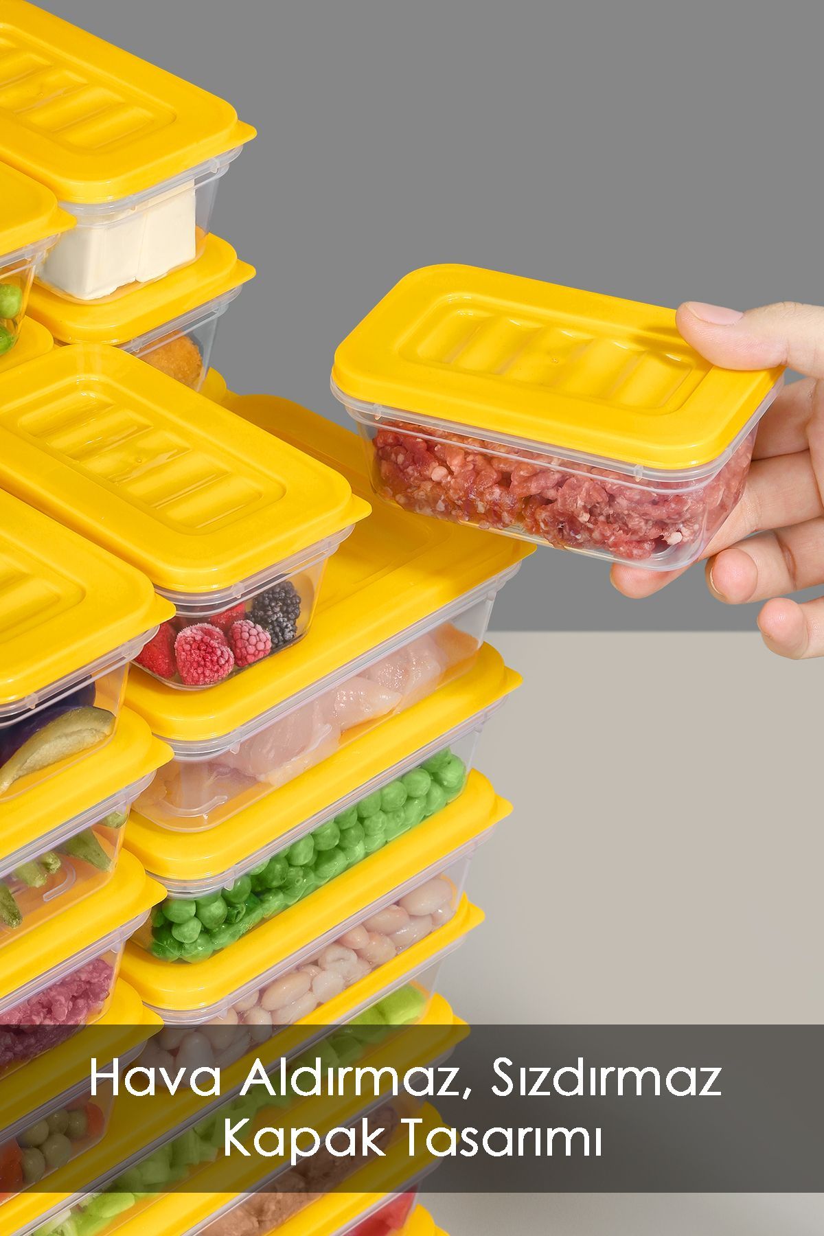 Meleni Home-19 Pieces Microwave Compatible Organizer Storage Container - 1X2400Ml 2X1170Ml 4X600Ml 12X240Ml Yellow 3