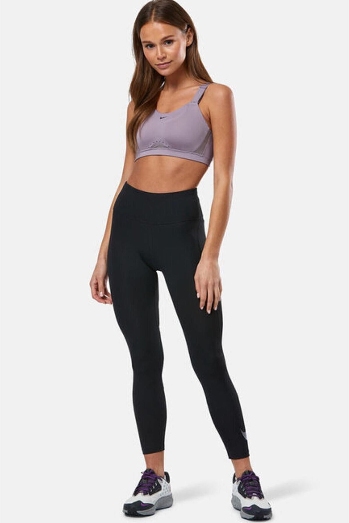 Nike جوراب شلواری ورزشی زنانه دری فیت سریع Swoosh 7/8 معمولی کمر سه جیب سفت کننده