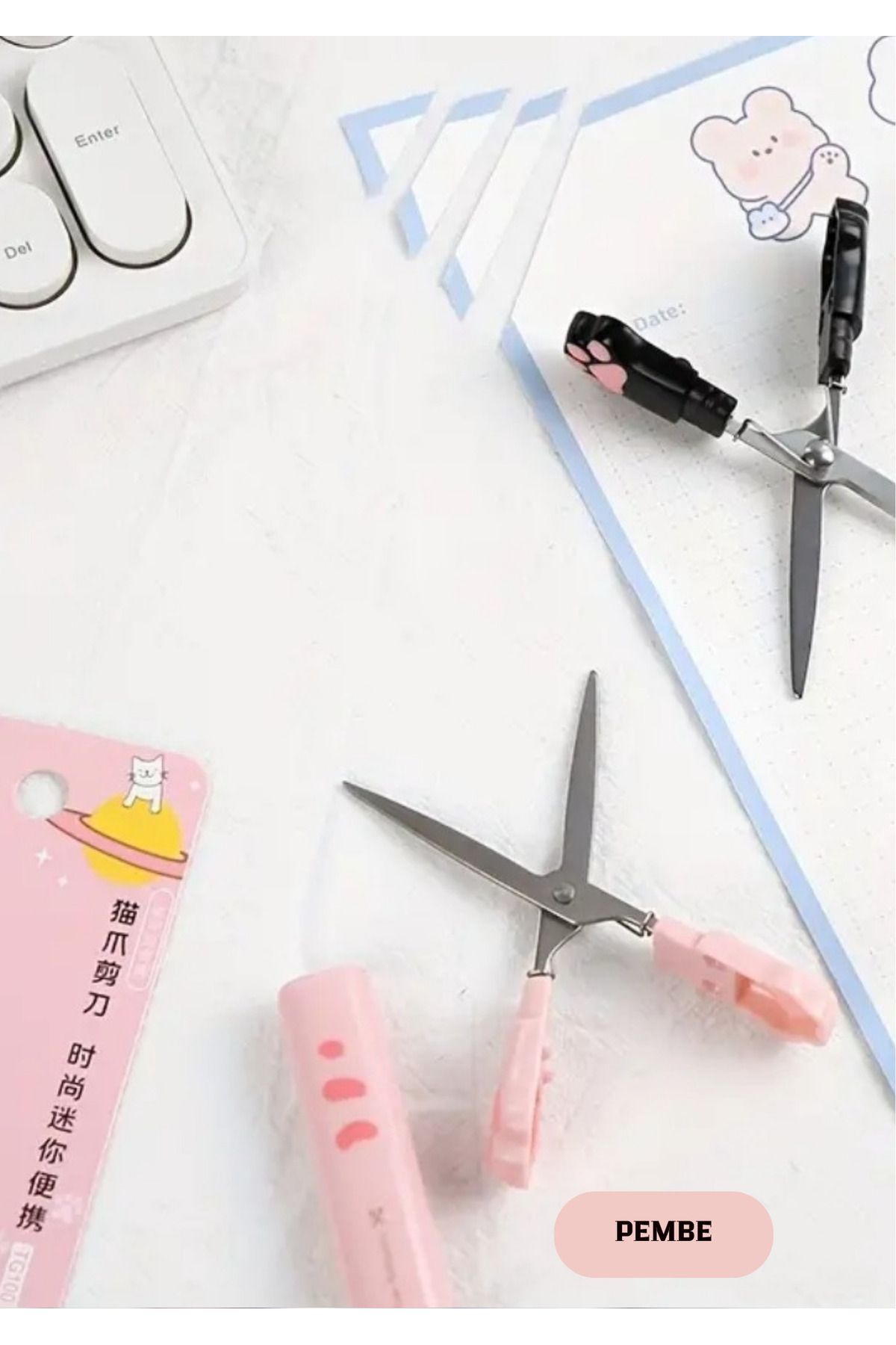 Sitarem Sanal İnternet Mağazacılığı PEMBE Sevimli Minik Pratik Kullanışlı Kawaii Kedi Cep Boy Makas 1 Adet