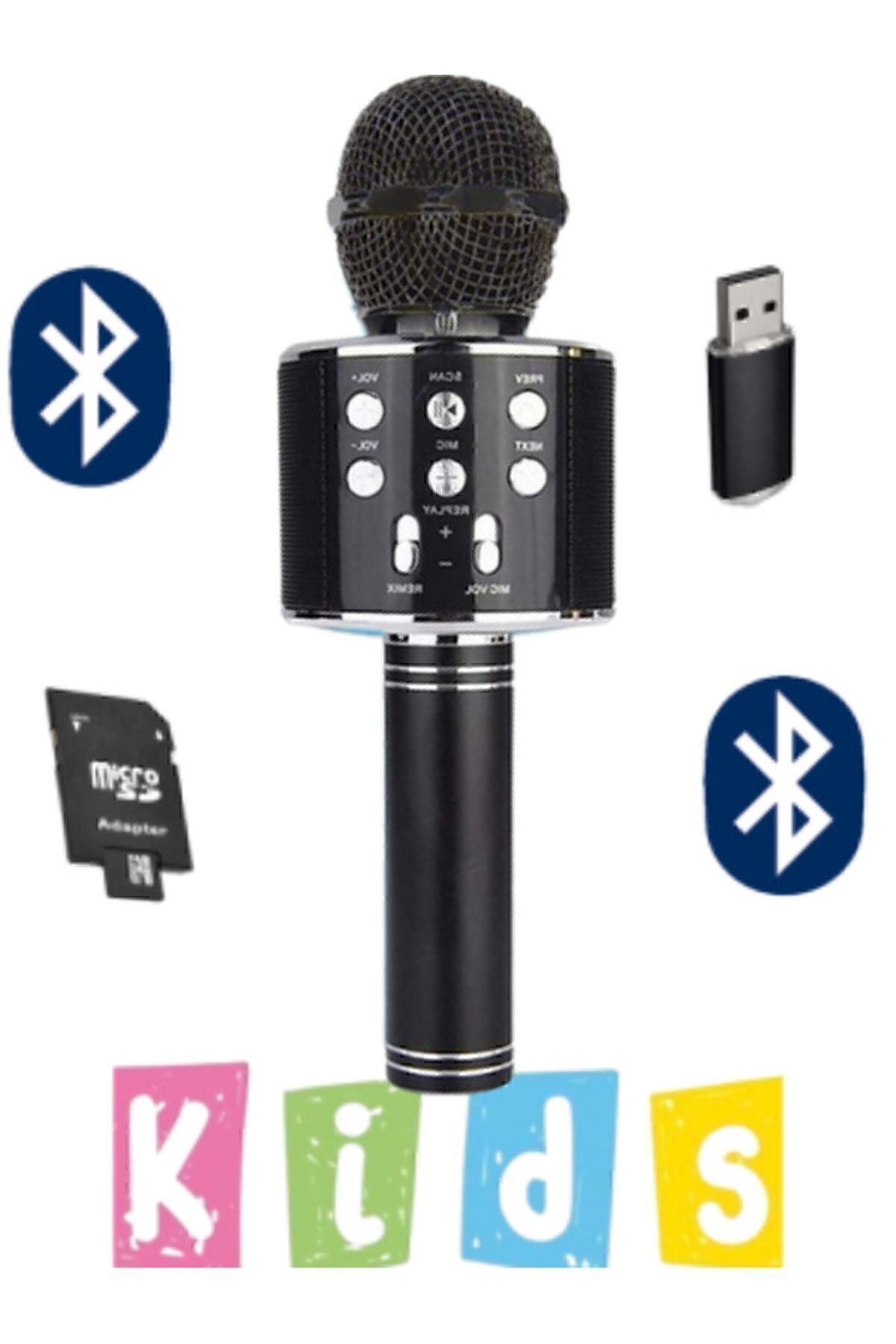 Karaoke Mikrofon Dahili Hoparlörlü Usb Flash Tf Kart Destekli Ses Değiştirme Efektli Çocuk Mikrofonu