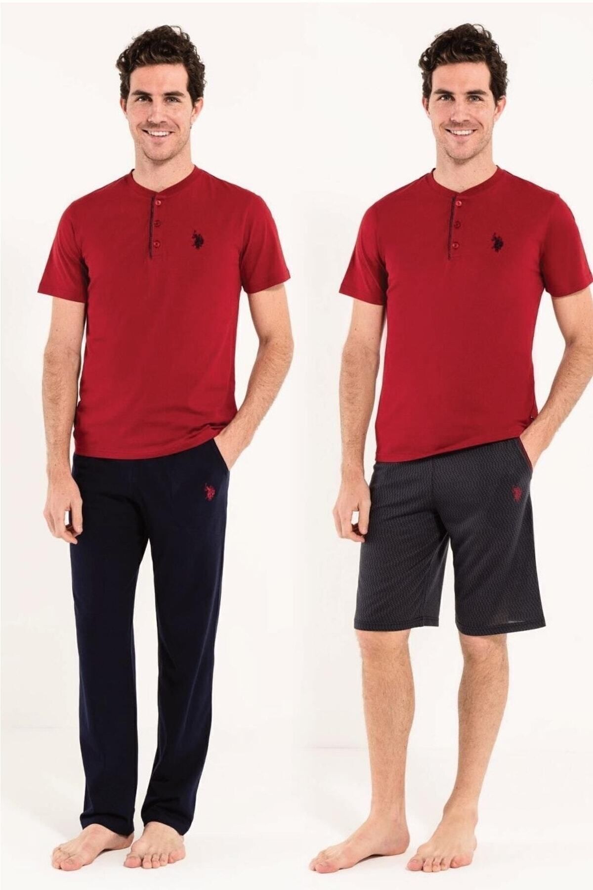 ست پیژامه قرمز مردانه جهیزیه داماد 3 تکه کلارت U.S. Polo Assn.
