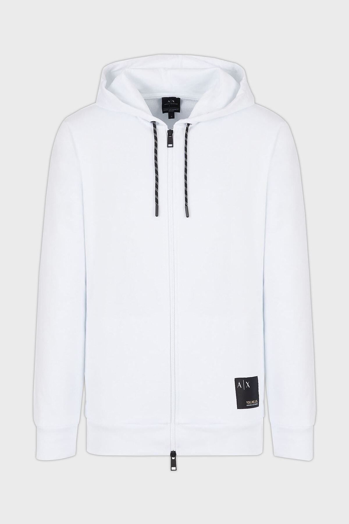سویشرت سفید مردانه آرم معمولی مناسب زیپ دار جیب پیراهن 6lzmaw zjfaz 1100 Armani Exchange