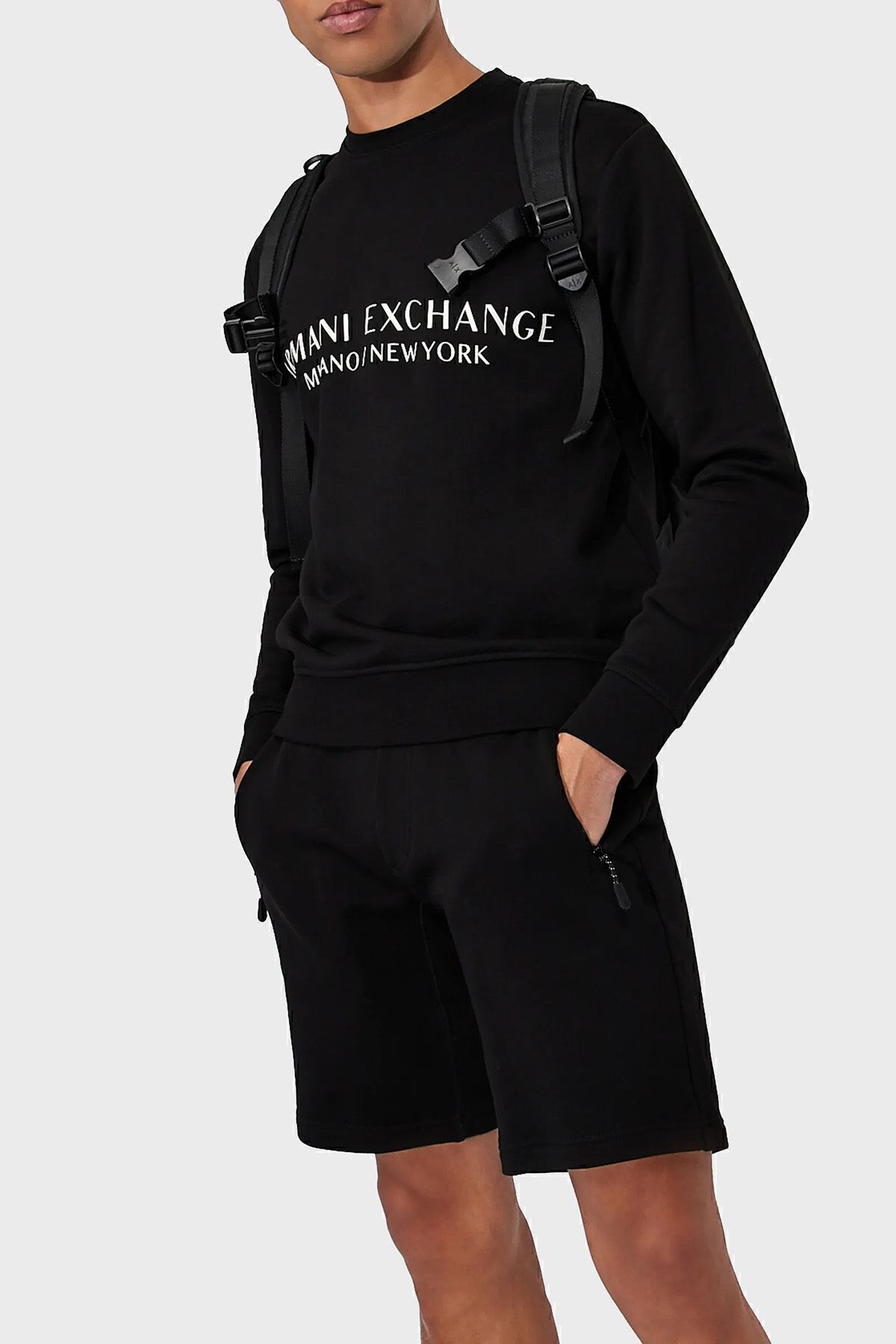 سویشرت مشکی مردانه چاپ 100 ٪ یقه دوچرخه پنبه ای عرق 8NZM88 ZJKRZ 1200 Armani Exchange
