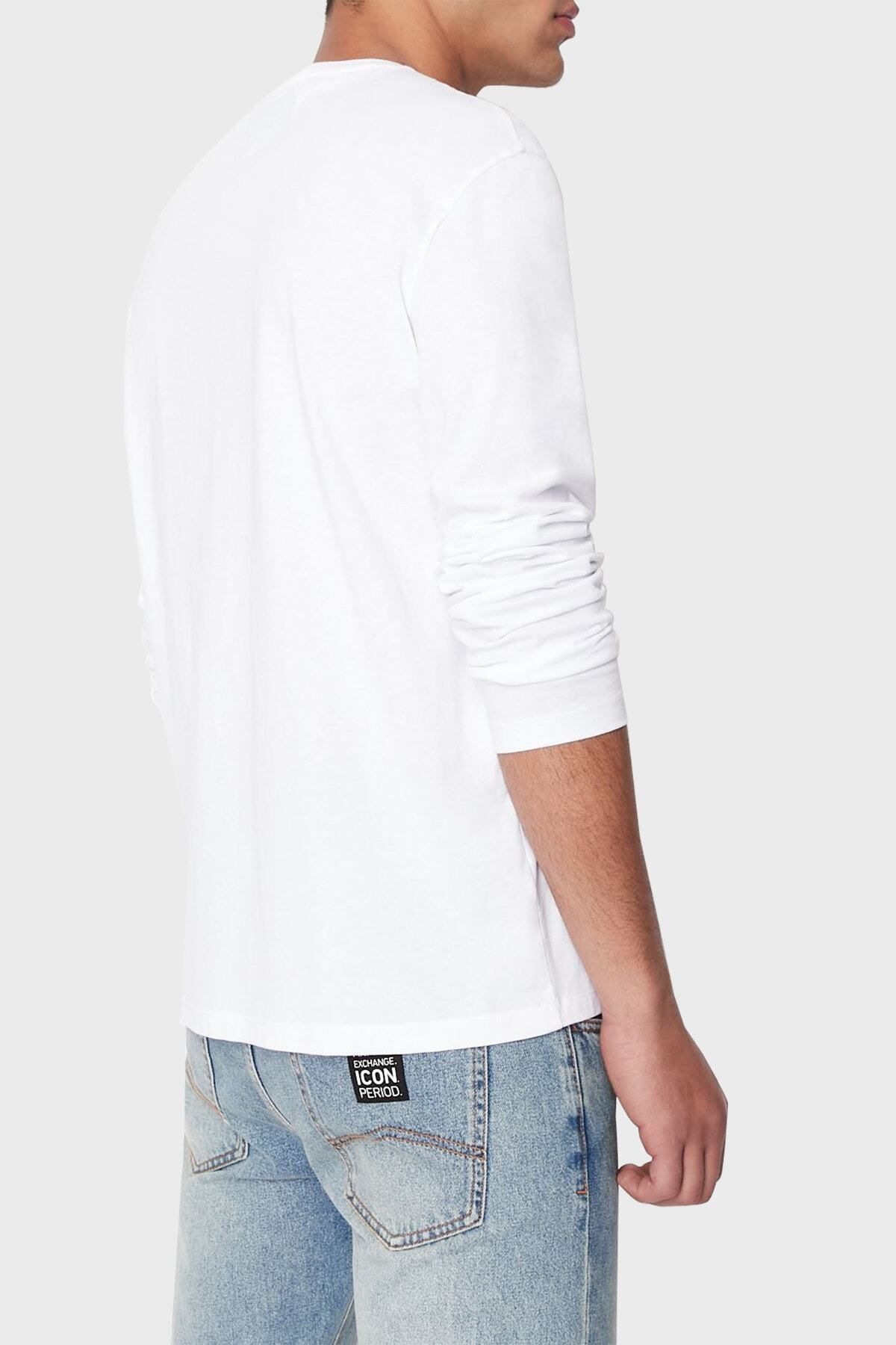 تی شرت سفید مردانه یقه دوچرخه مناسب آستین بلند 100 ٪ پیراهن پنبه ای 8nztpl Armani Exchange