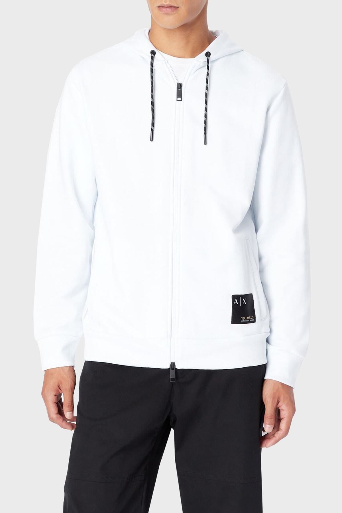 سویشرت سفید مردانه آرم معمولی مناسب زیپ دار جیب پیراهن 6lzmaw zjfaz 1100 Armani Exchange