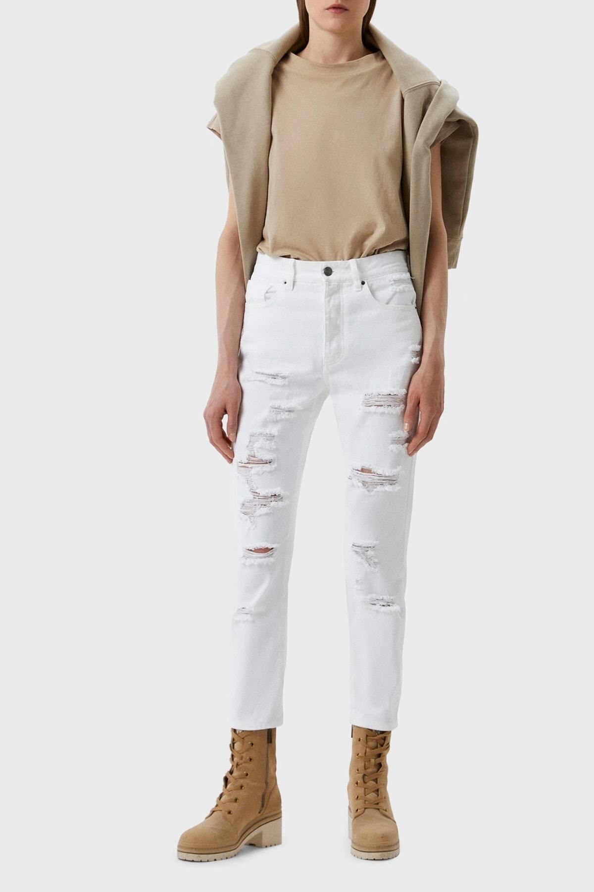 شلوار جین سفید مردانه کمر بلند پنبه ای باریک و مناسب اشک J51 Jean Jeans 3Ryj51 Y1HRZ Armani Exchange