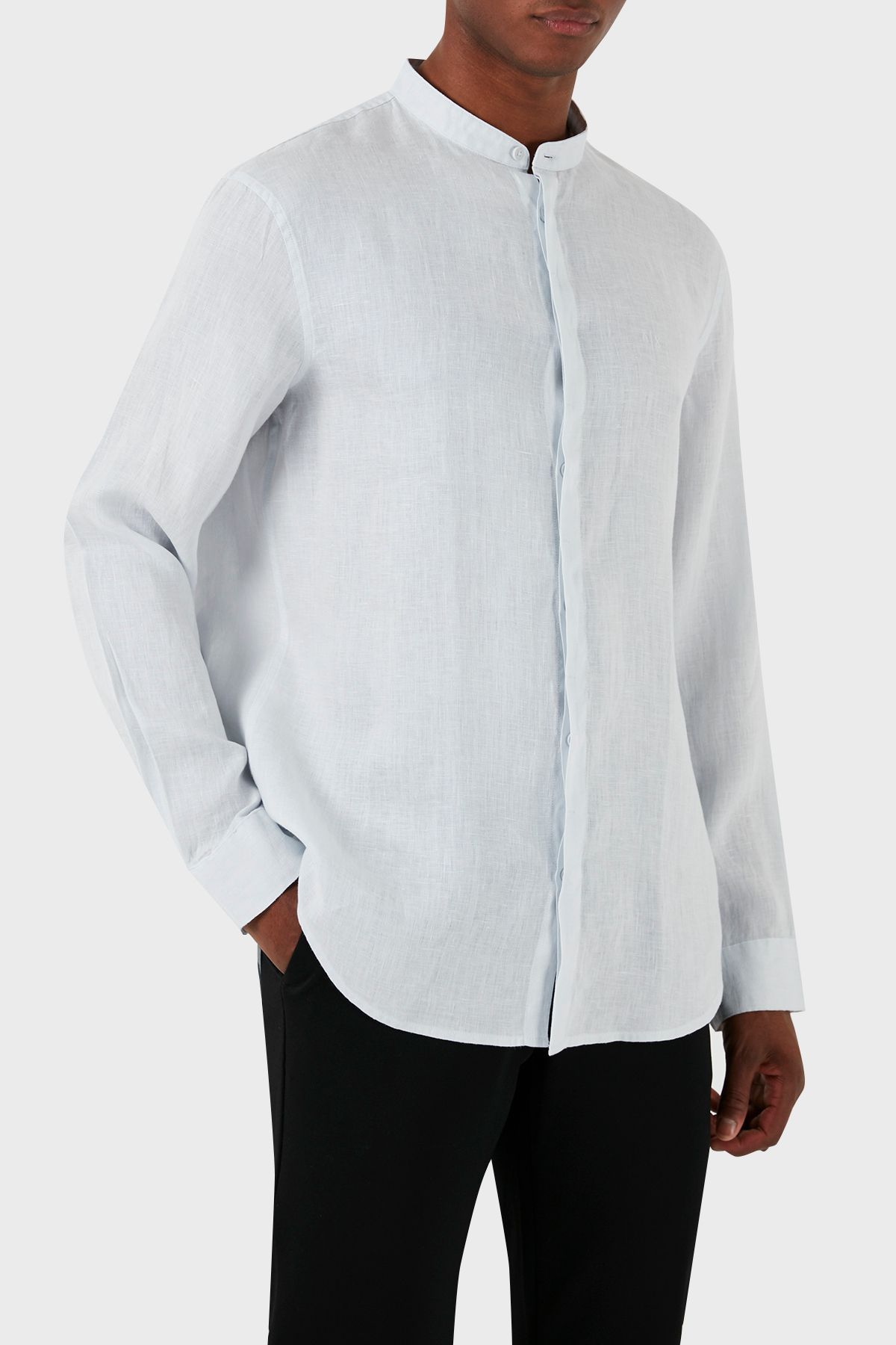 پیراهن / بلوز دکمه دار آبی مردانه 100 ٪ یقه غالب کتانی 8NZC66 ZNCFZ 15CZ Armani Exchange