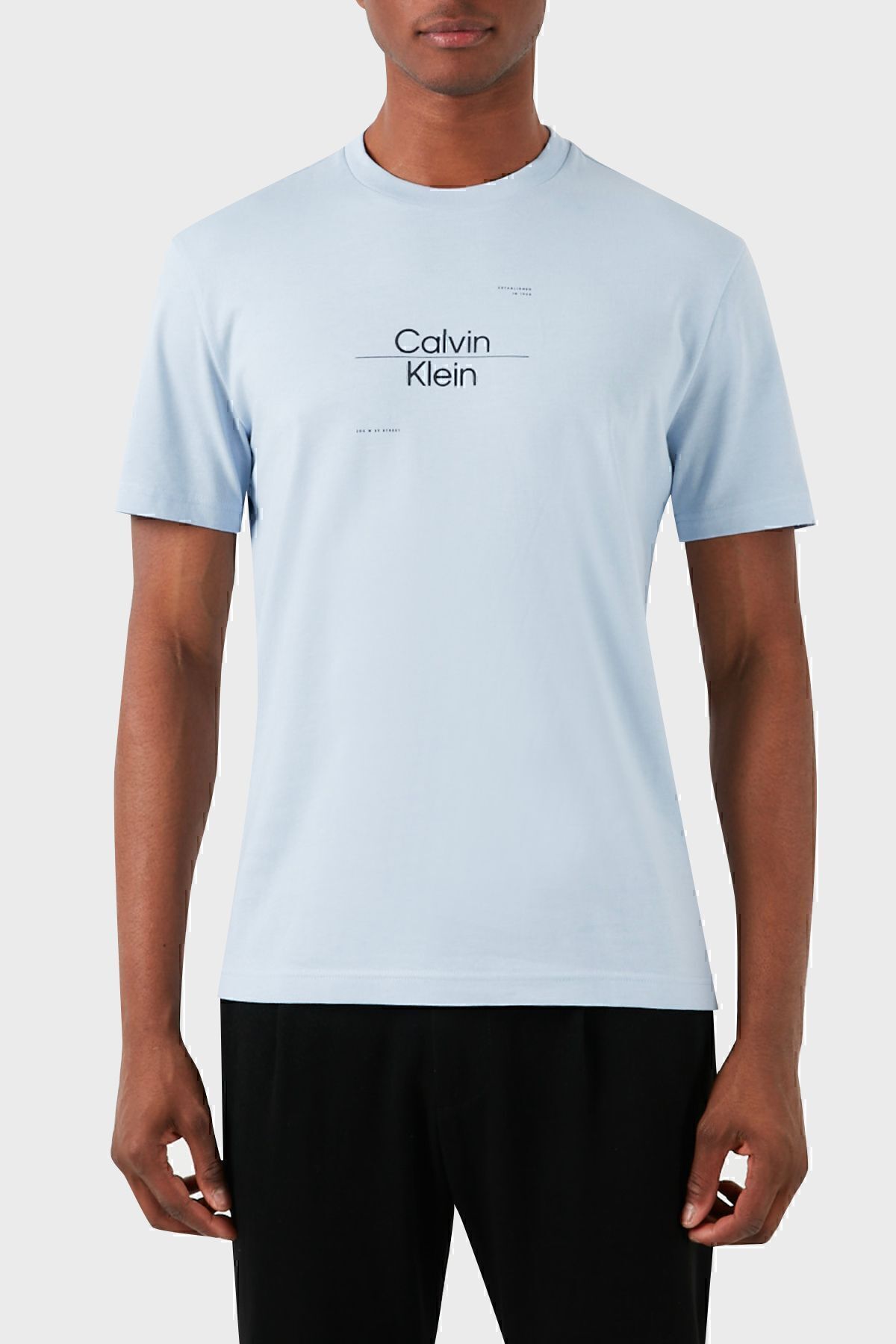 تی شرت آبی مردانه پنبه معمولی مناسب دوچرخه Yaka Tring Calvin Klein
