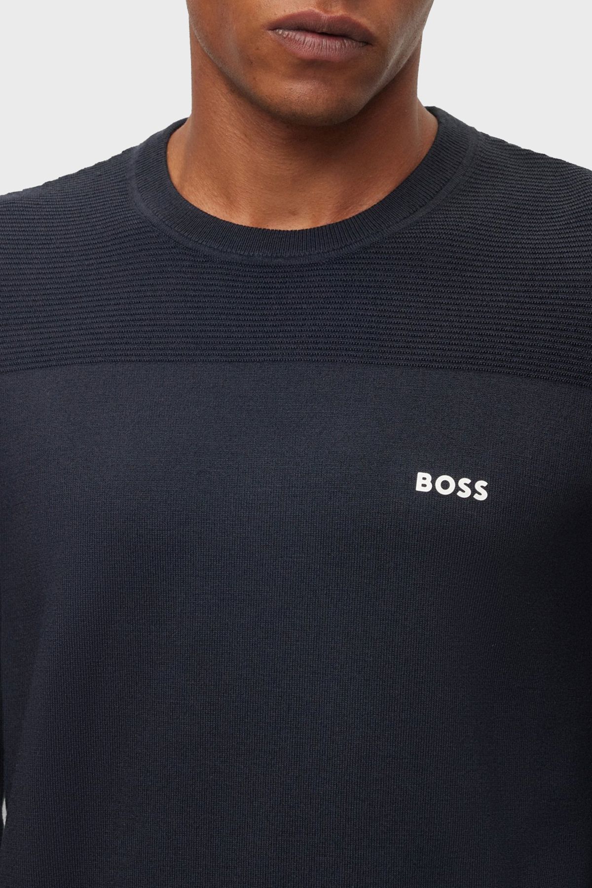 پلیور آبی مردانه گردن دوچرخه مخلوط پشم ژاکت مناسب 402 BOSS