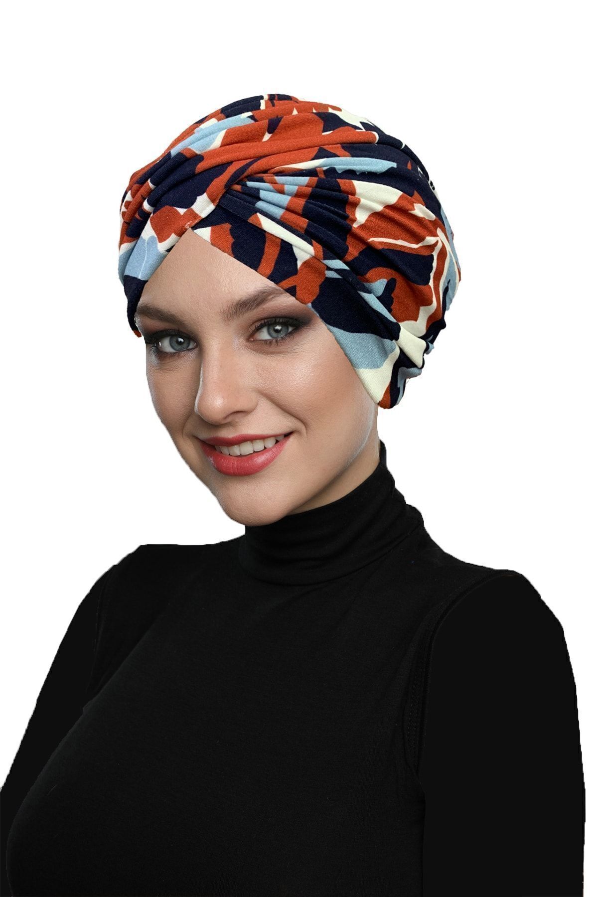 fidan bone-Sapling Patterned Cross Combed Cotton Tulip and Leaf Motif Four Colored Ready-Made Turban Hijab Pool Bonnet 4