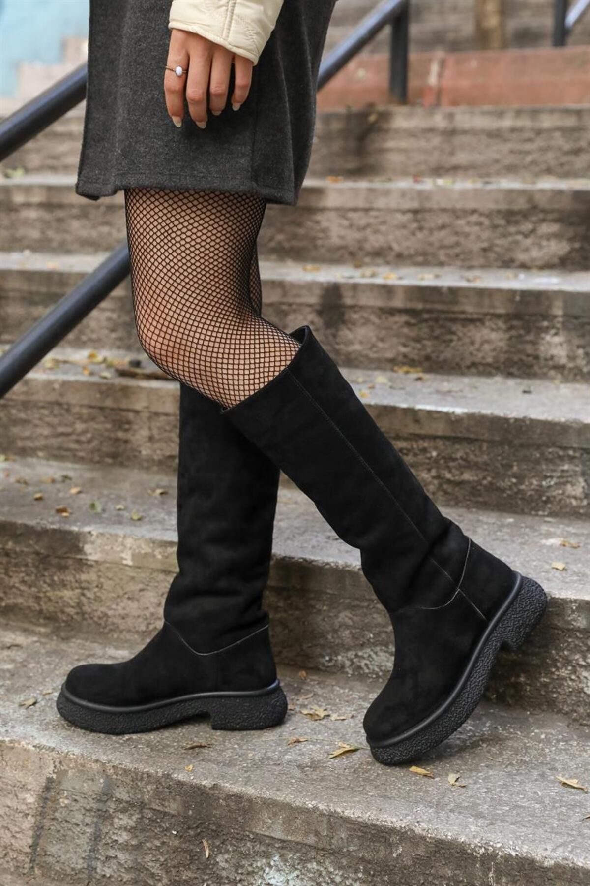 Suede black long boots hotsell