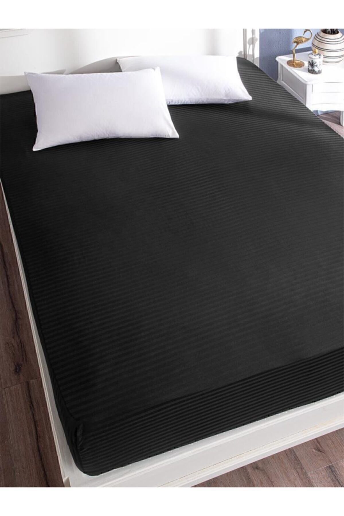 ست ملحفه دو نفره مشکی ورق های تایر ساتن پنبه ای دوتایی 180x200 سانتی متر Karna Home