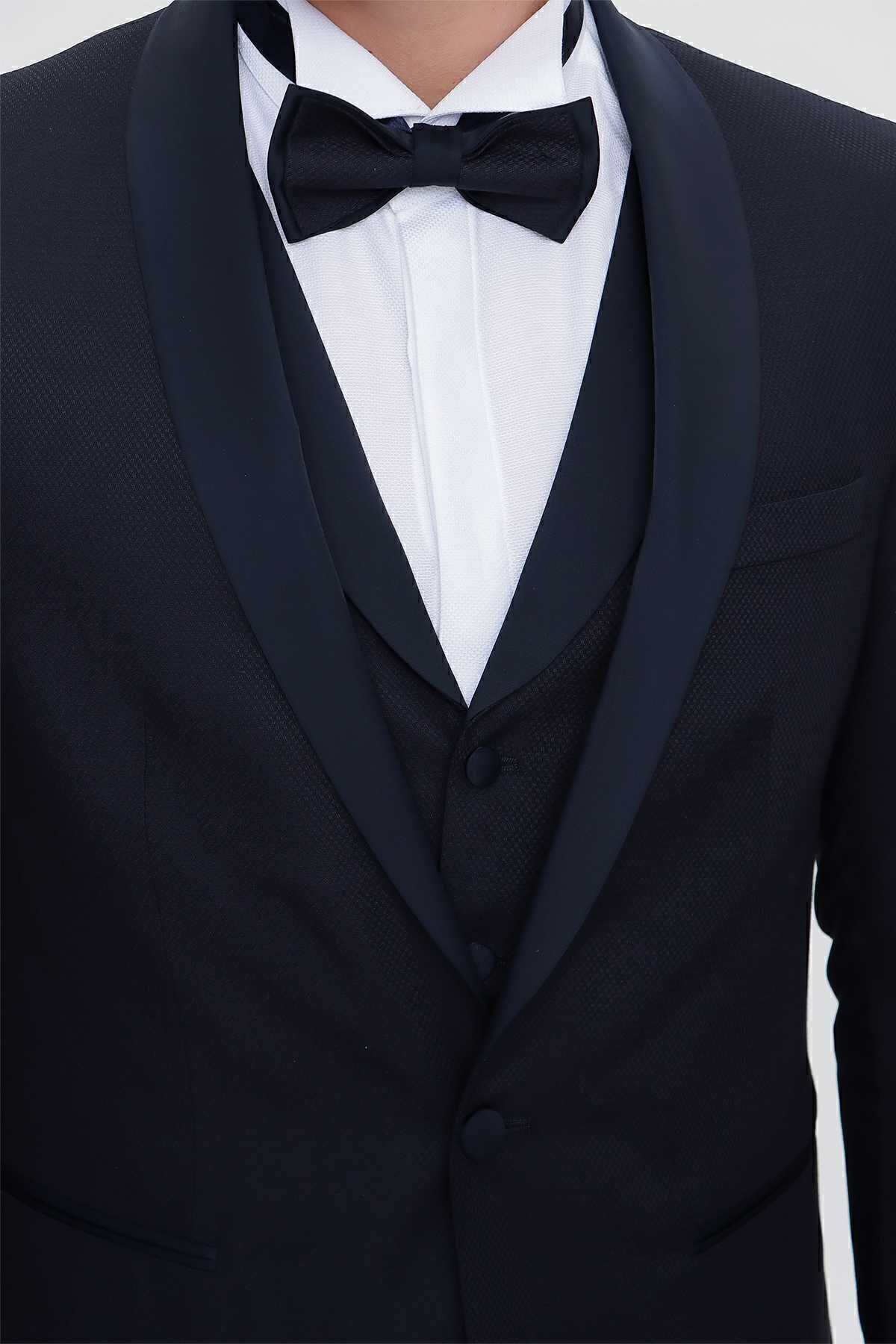 اسموکینگ آبی مردانه NAVY SLIM FIT داماد برش باریک Morven