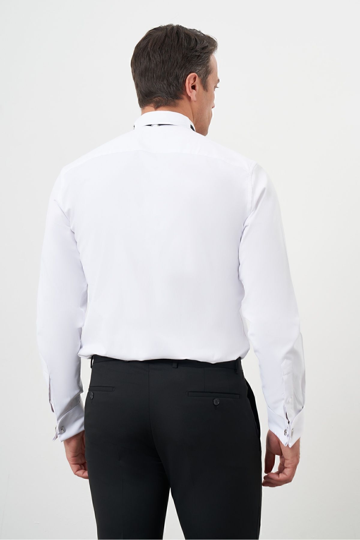 پیراهن / بلوز دکمه دار مشکی مردانه آهنگ های سیاه الگوی مستقیم ATA YAKA SLIM FIT Morven