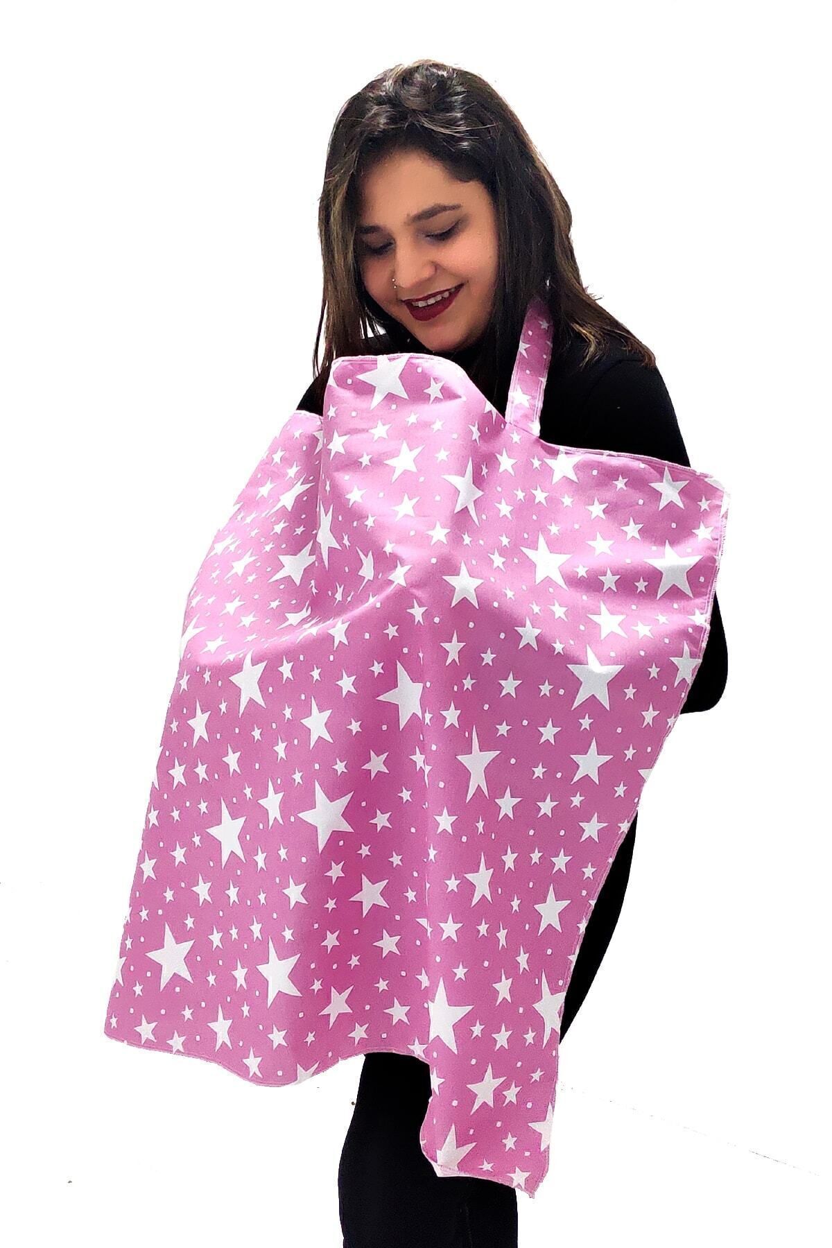 Bundeba Anne Emzirme Örtüsü Ayarlanabilir Boyun Kısmı Bebek Emzirme Önlüğü Pembe Yıldız 85x70 fotoğrafı 3 (önizleme)