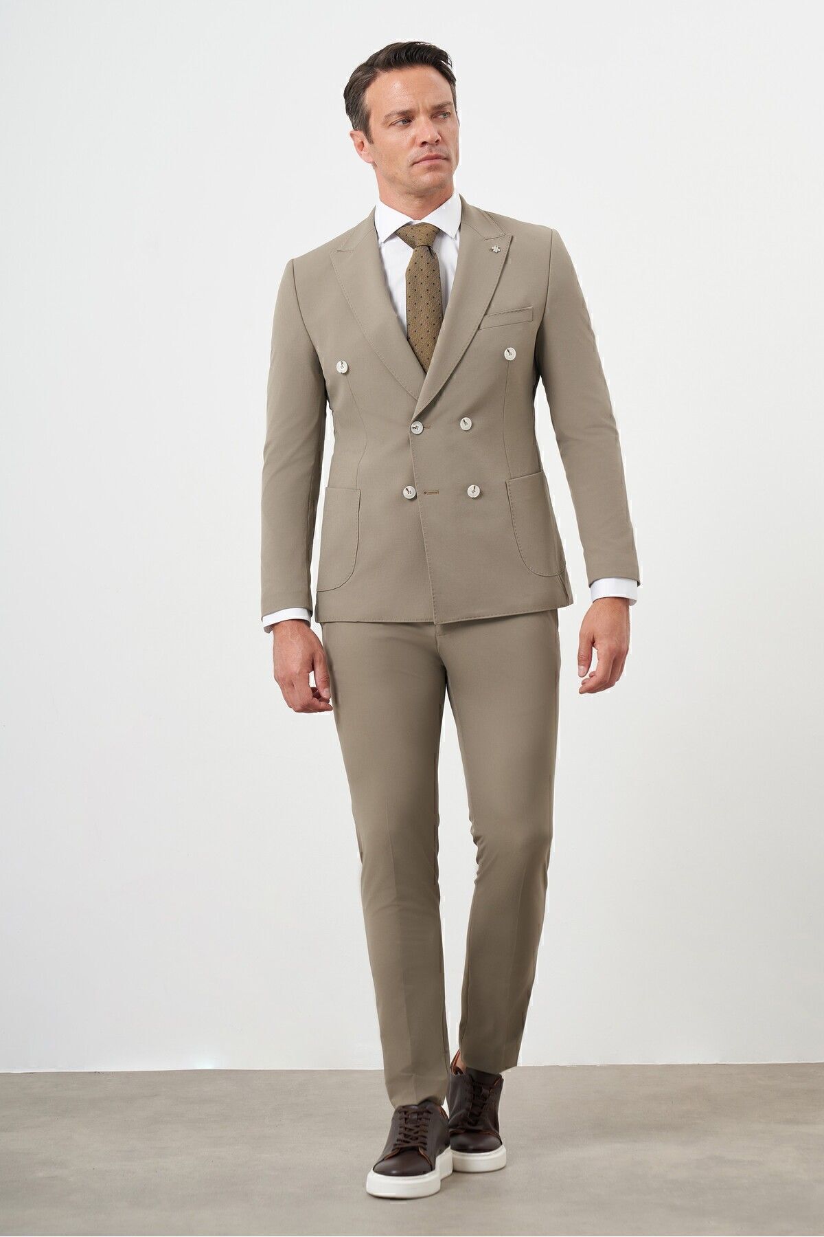 costume homme on brown trend polyamide double breasted slim fit pointed collar