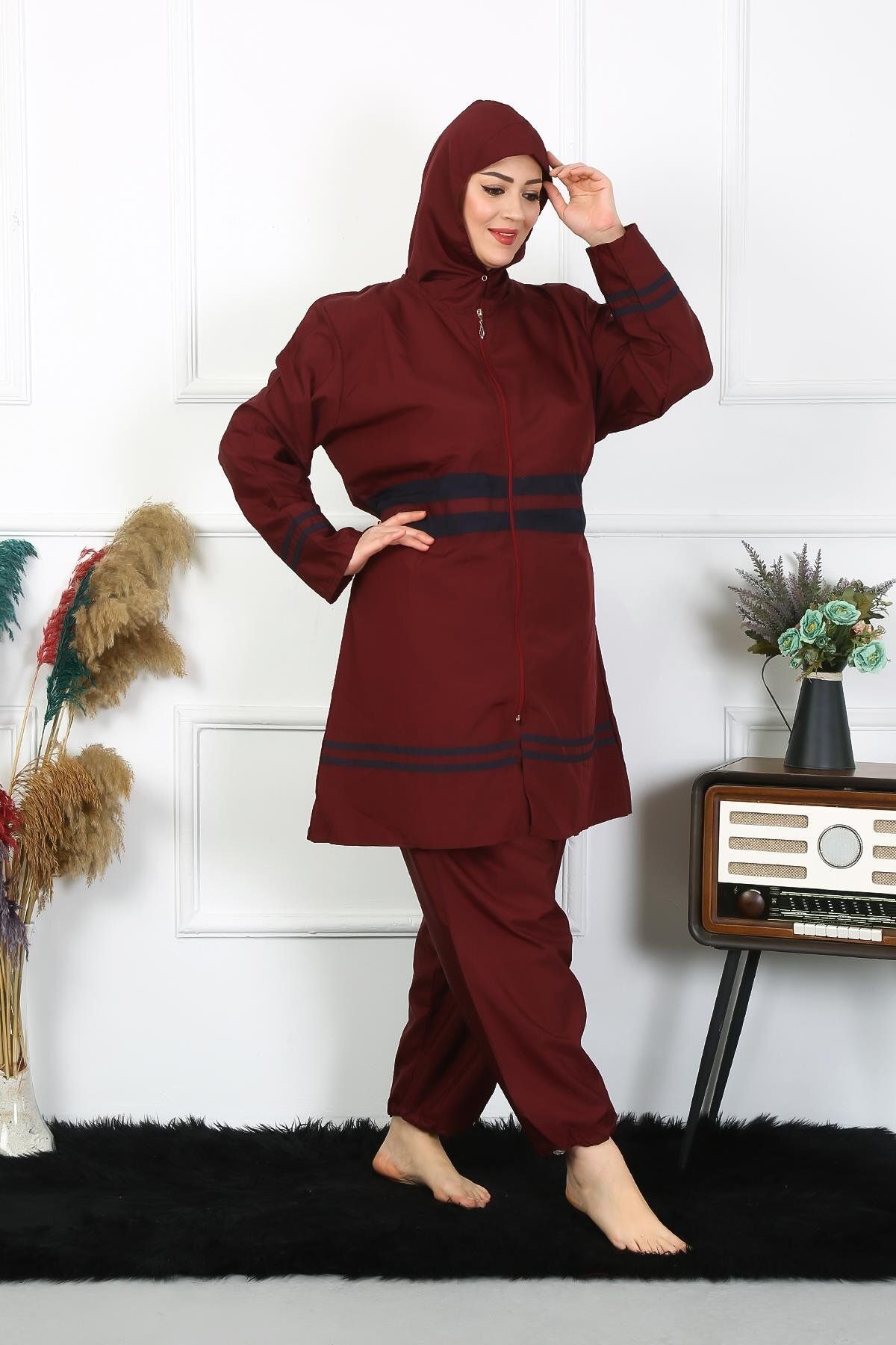 Akbeniz-ملابس سباحة حجاب باللون العنابي - مقاس كبير، 7XL-10XL، موديل 55010 5
