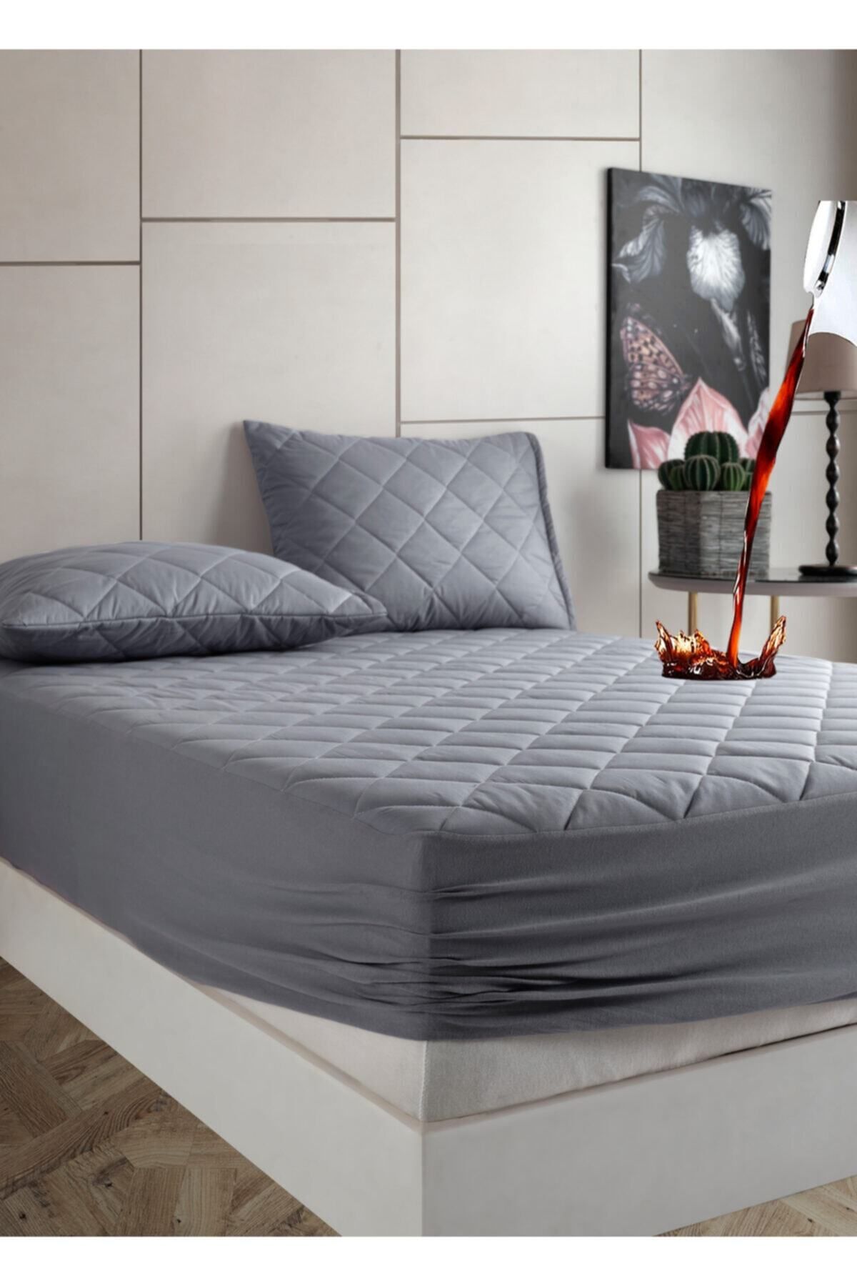 Bella Benita-Farbenfrohes, flüssigkeitsdichtes, gestepptes, elastisches Bettlakenset aus 100 % Baumwolle 1
