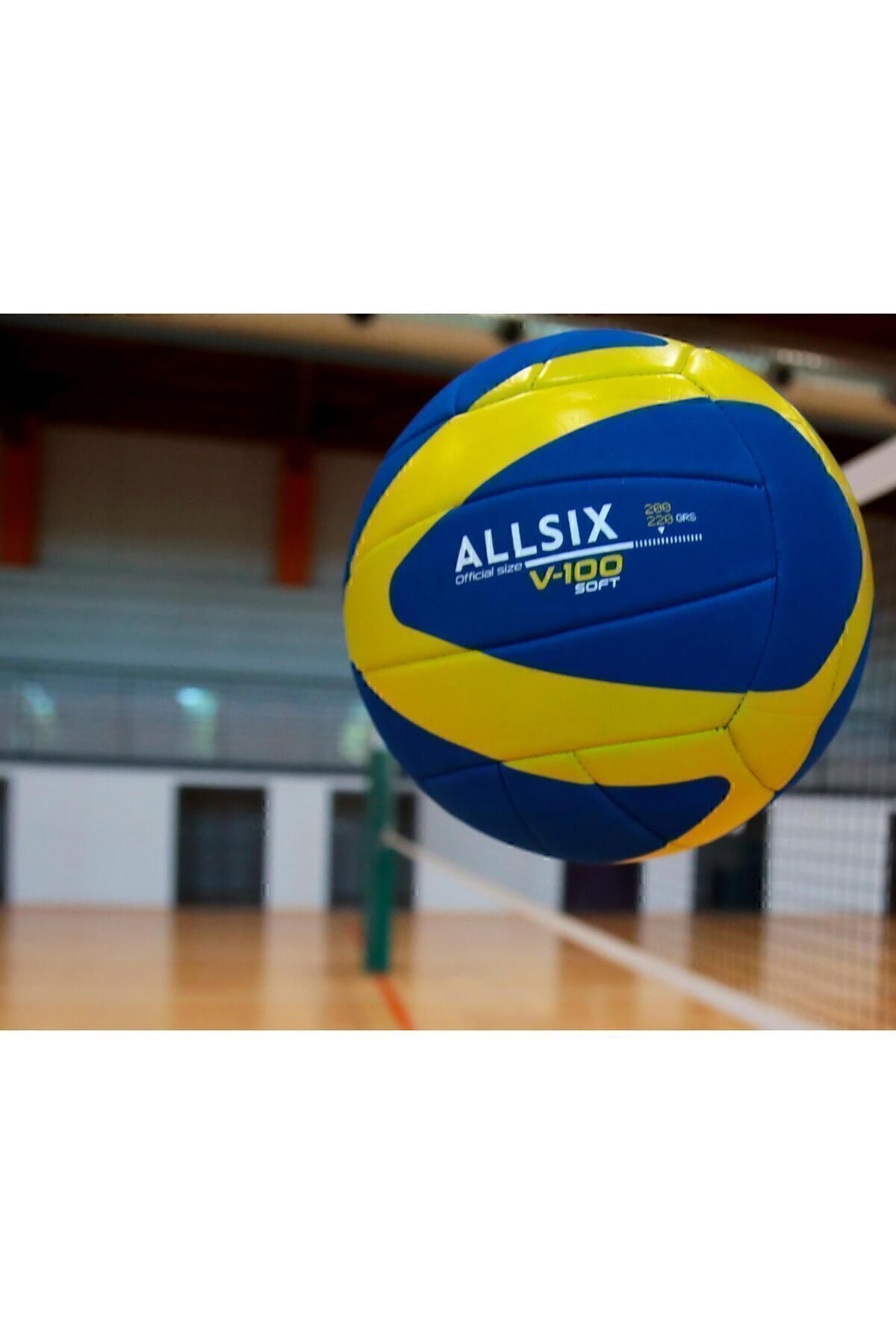 توپ والیبال آبی ALLIIX زرد 200 220 گرم سن 6 9 V100 نرم اورجینال Decathlon