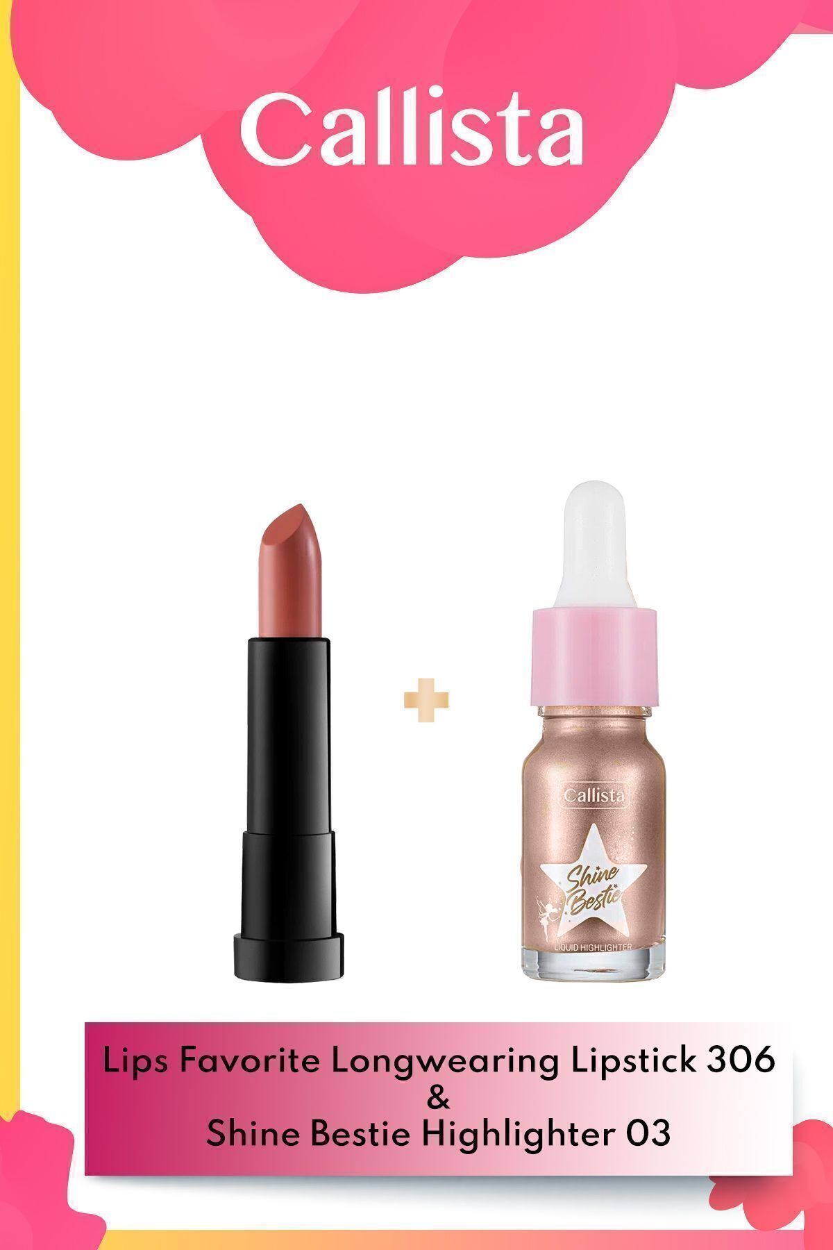 Lips Favorite Longwearing Ruj 306 - Kahverengi & Shine Bestie Likit Aydınlatıcı 03 Makyaj Seti