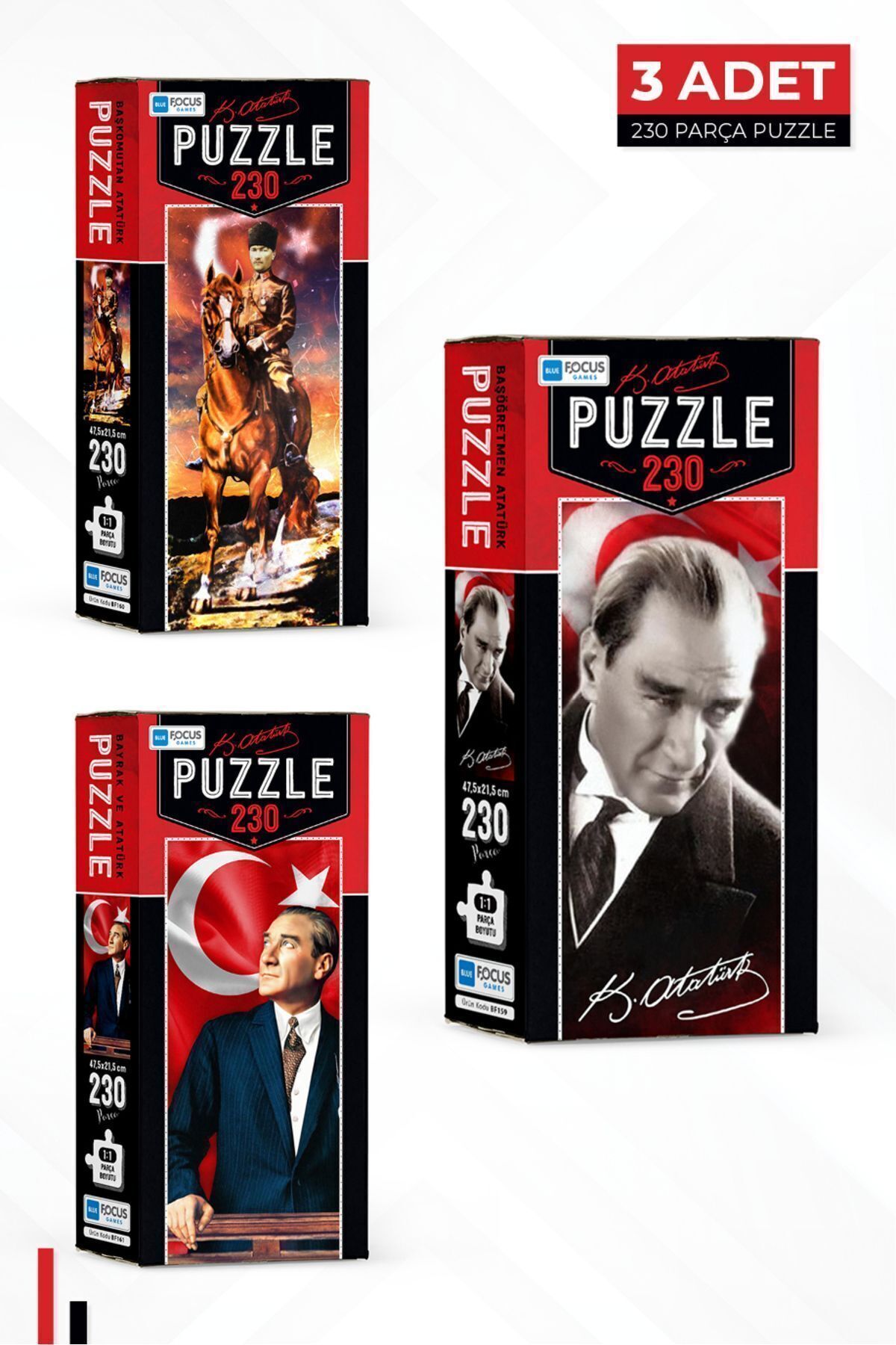 Blue Focus 3 ADET 230 PARÇA PUZZLE - BAŞÖĞRETMEN ATATÜRK ve