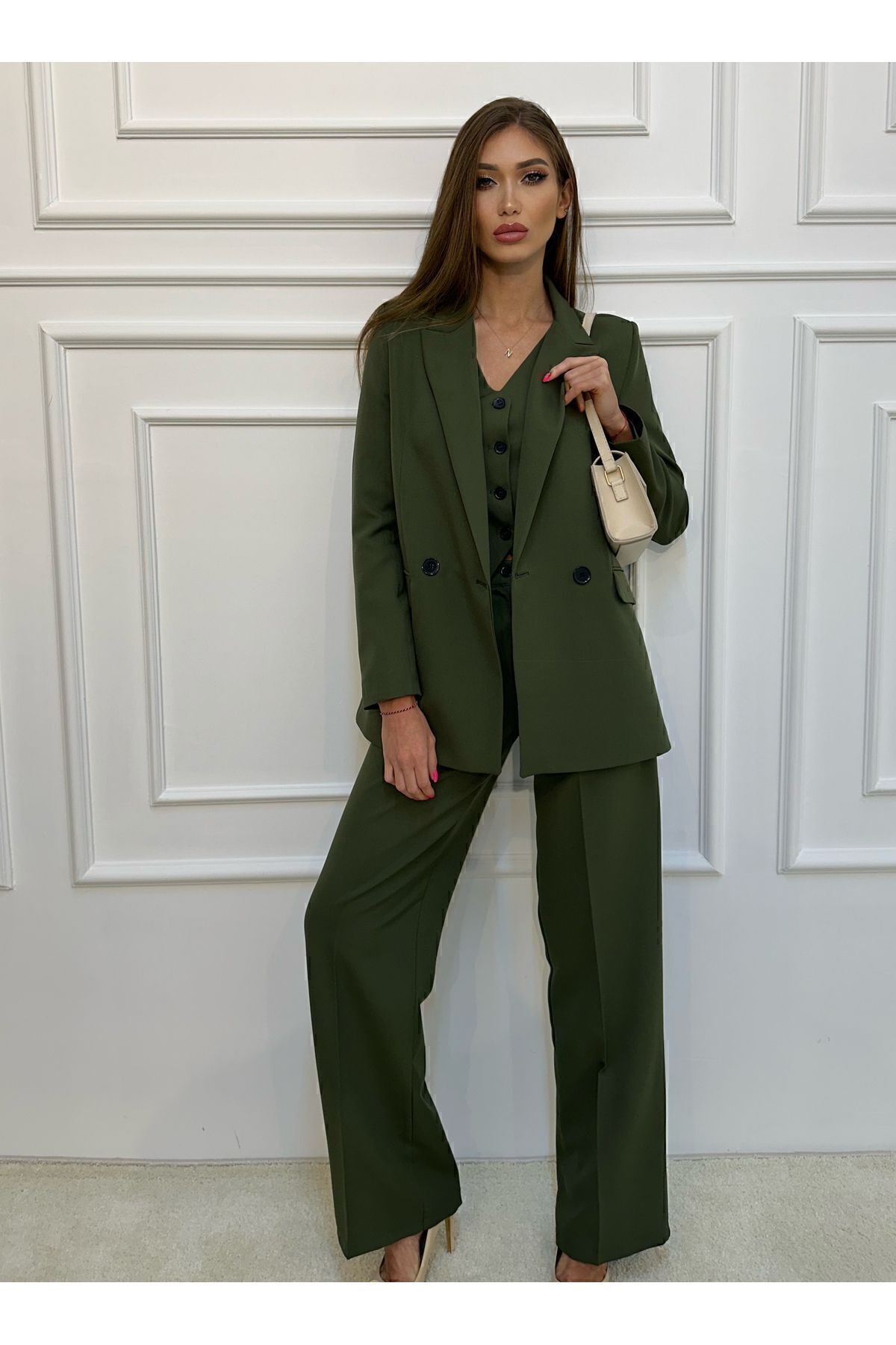 ossons Limited Edition Ceket Yelek Palazzo Pantolon 3 lü Takım Elbise