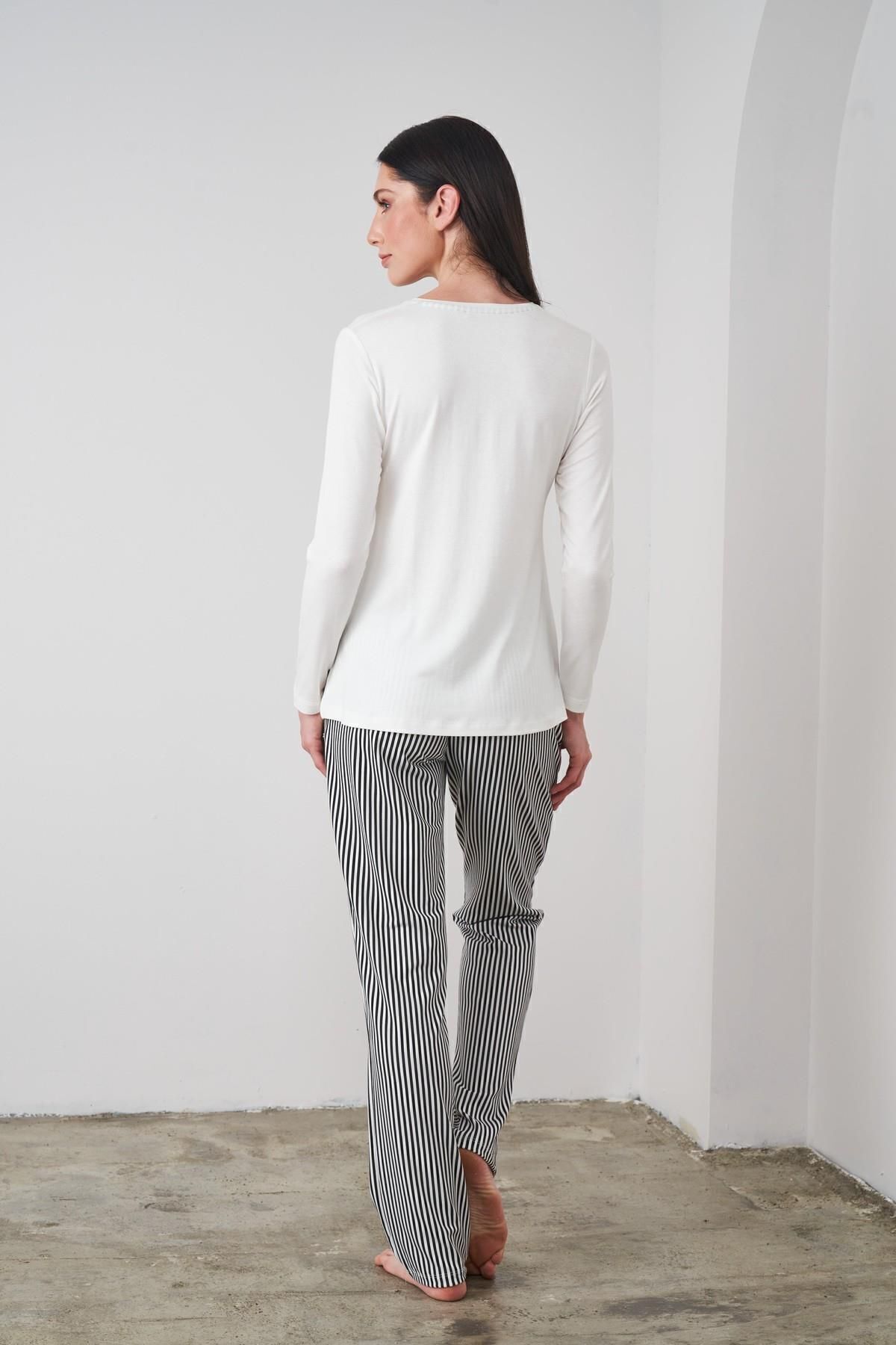 PJS-24505 Set pijama în dungi în carouri pentru femei 5