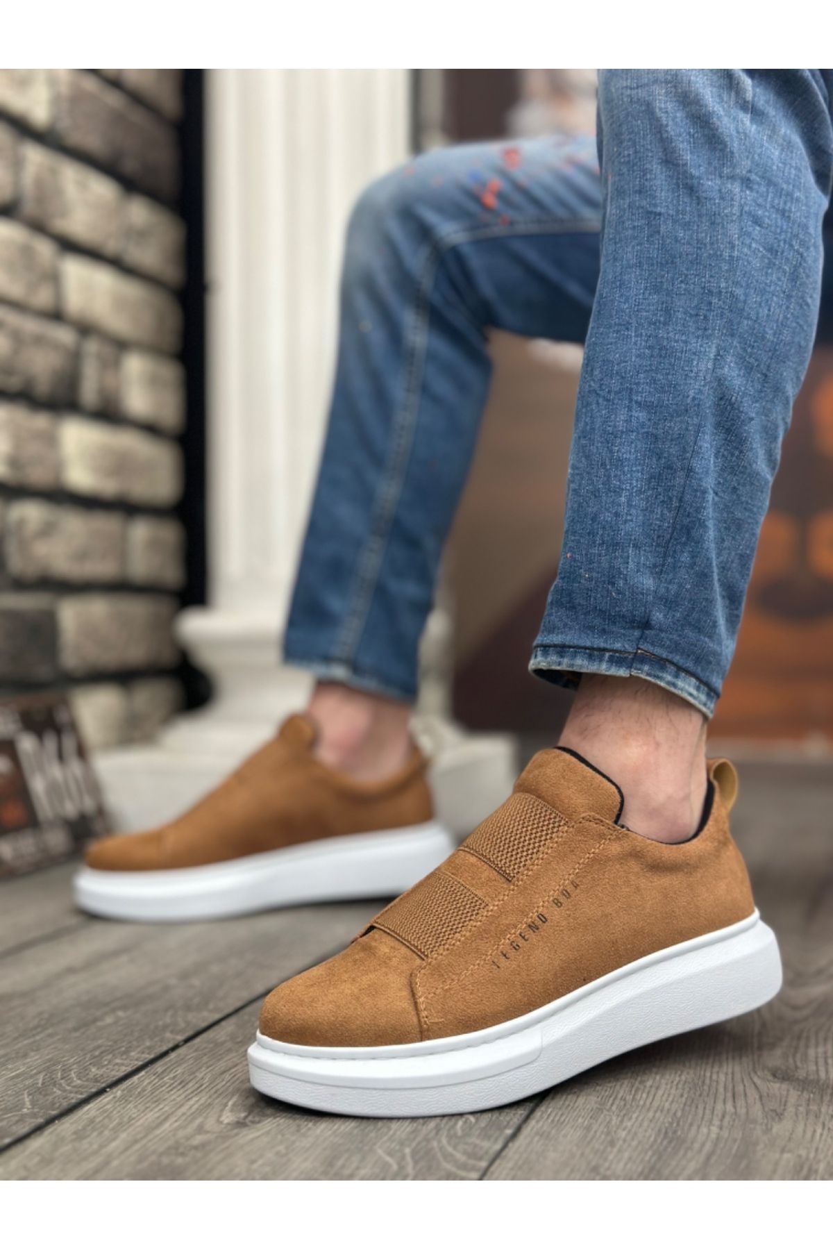 BOA-BOA BA0307 - Tan and White Men's Shoes with High Sole and Double Straps 2