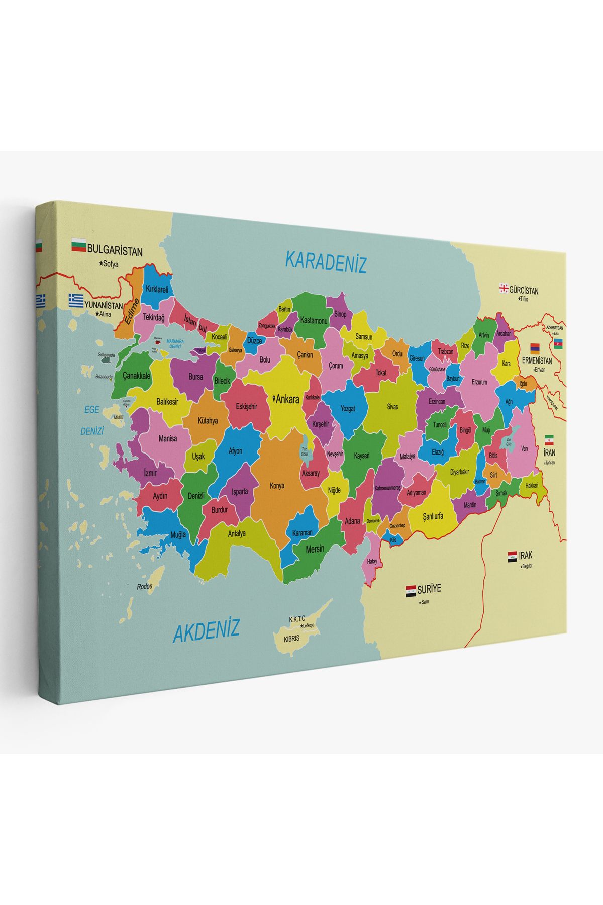 HARGE HG Türkiye Haritası Kanvas Tablo Sınır Komşulu Eğitici Dekoratif Tablo 3085
