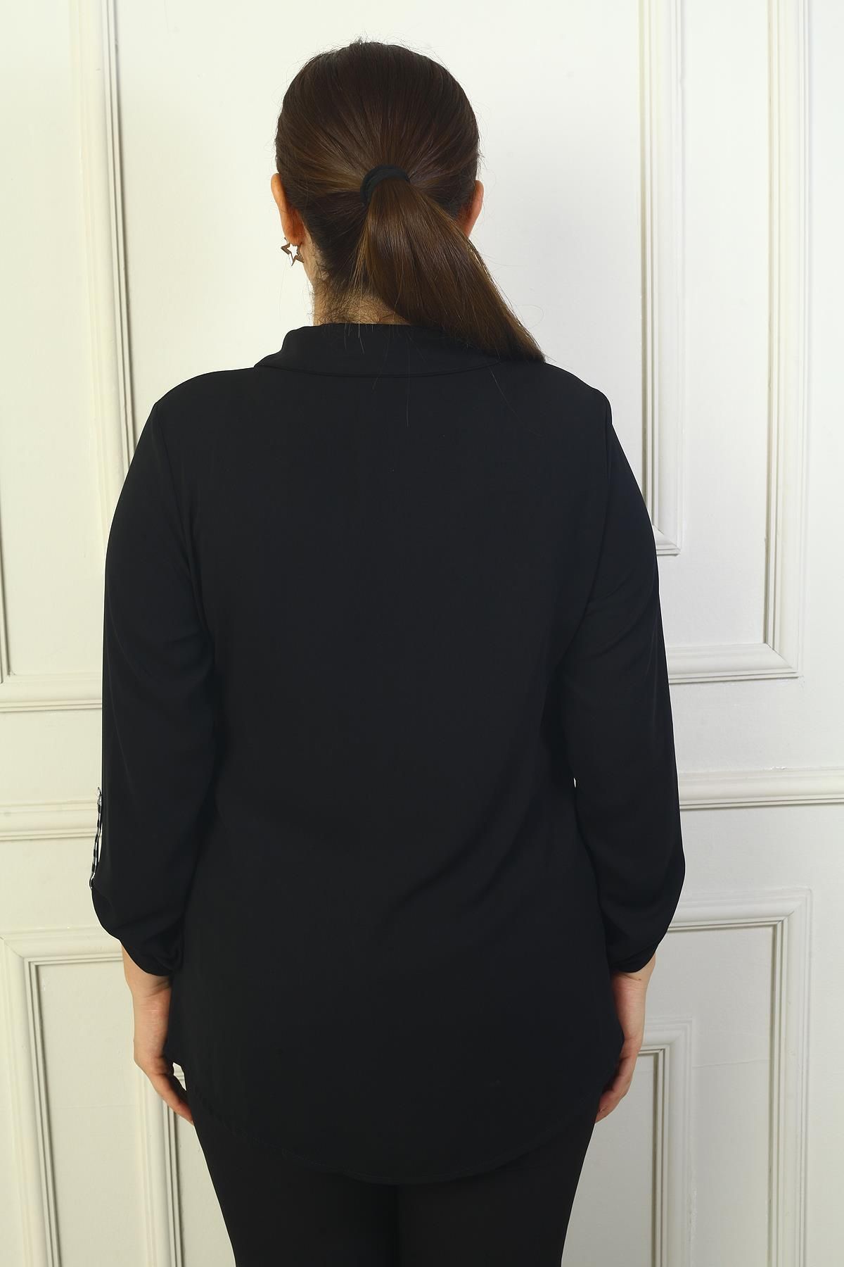 By Saygı-Plus Size Viscose Shirt - Pocket Applique and Sleeve Fold 4