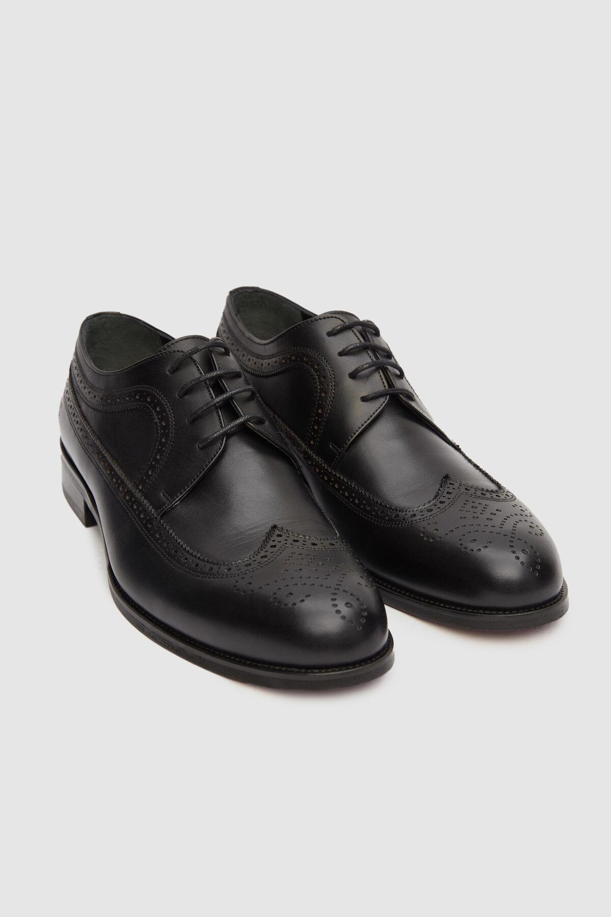 D S Damat Black Groom Leather Classic Patterned Shoes