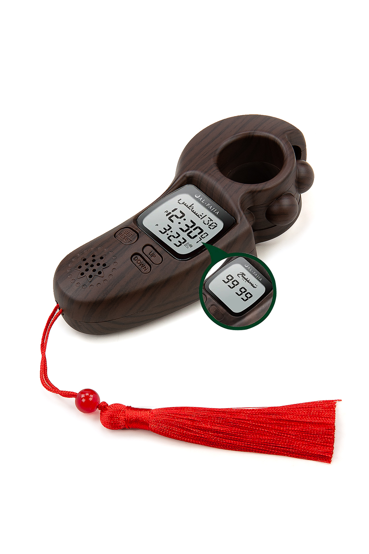 Al-Fajia Digital Meter Rosary with Luminous Scroll Reciting Athan Zikirmatik Dark Coffee