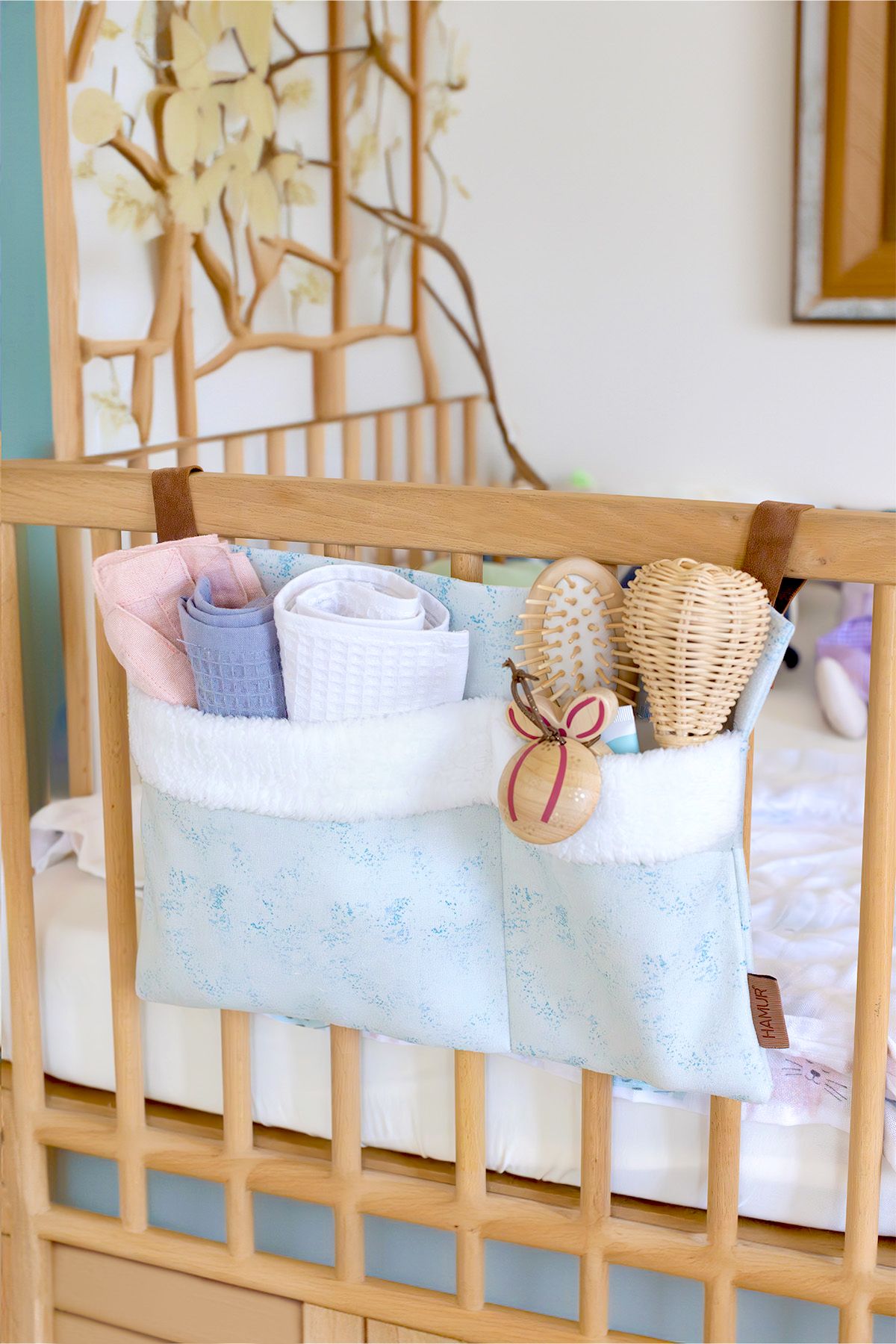 HAMUR Pratik Askılı Organizer Bebek Arabası Beşik Kenar Fluffy Organizer Solid Çağla Yeşili fotoğrafı 5 (önizleme)