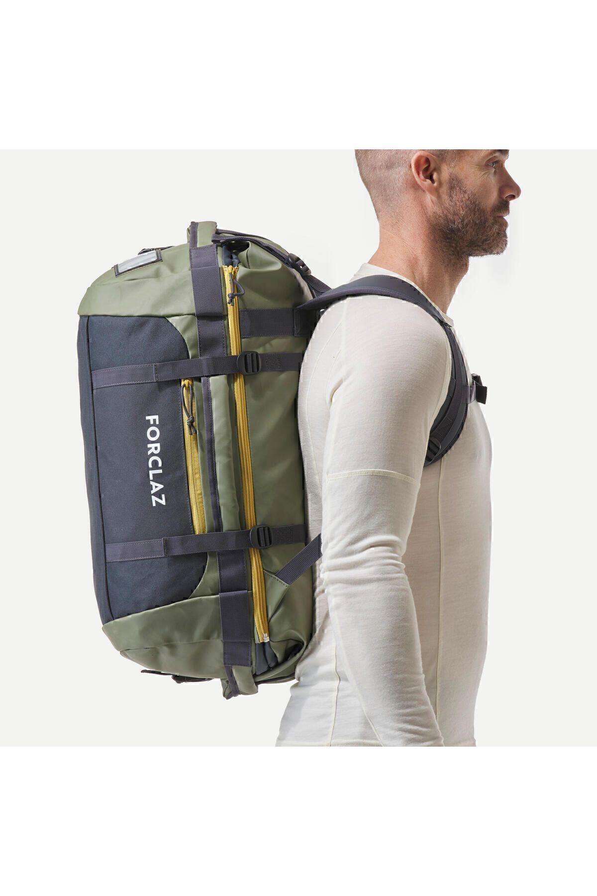 چمدان و ساک سبز مردانه زنانه کیسه پیاده روی در فضای باز Forclaz 40L 60L آب نگه نمی دارد Duffel 500 extnd Decathlon