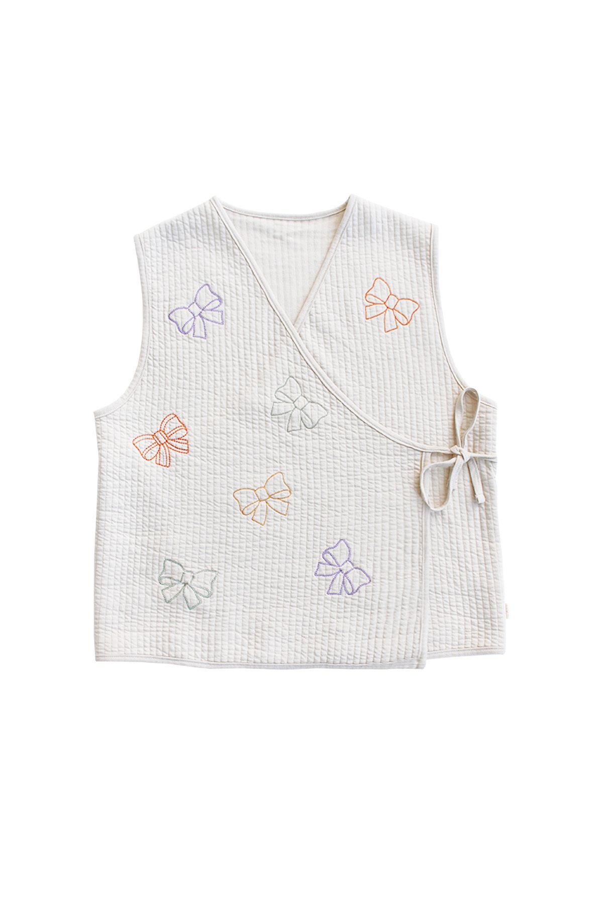 Miela Kids-Beige Colored Adult Vest - Bow Embroidered 1