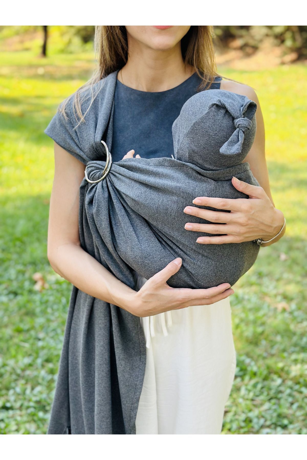 Anakucağı Esnek Halkalı Cepli Bebek Taşıma Şalı, Bebek Askısı Wrap Sling