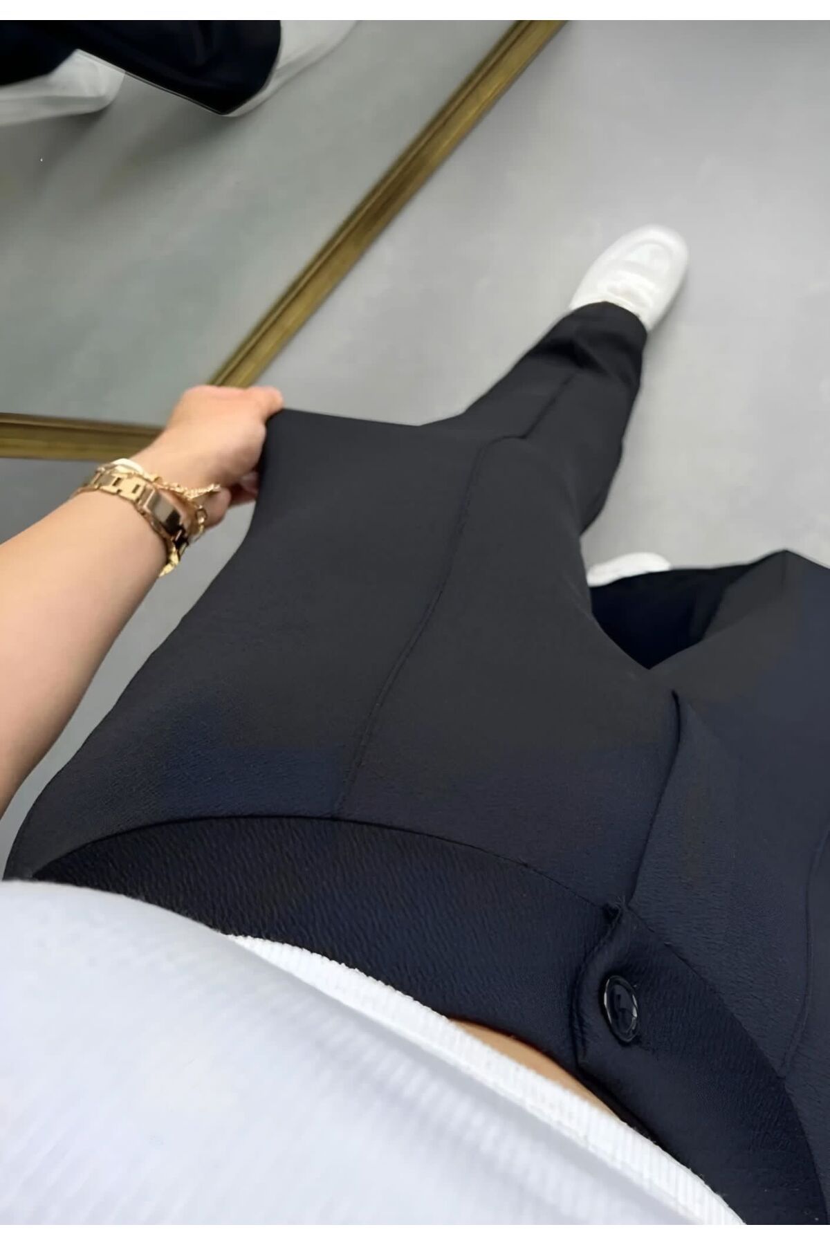 Butik Krep Kumaş Likralı Ön Çimalı İspanyol Paça Palazzo Kadın Pantalon görsel 4