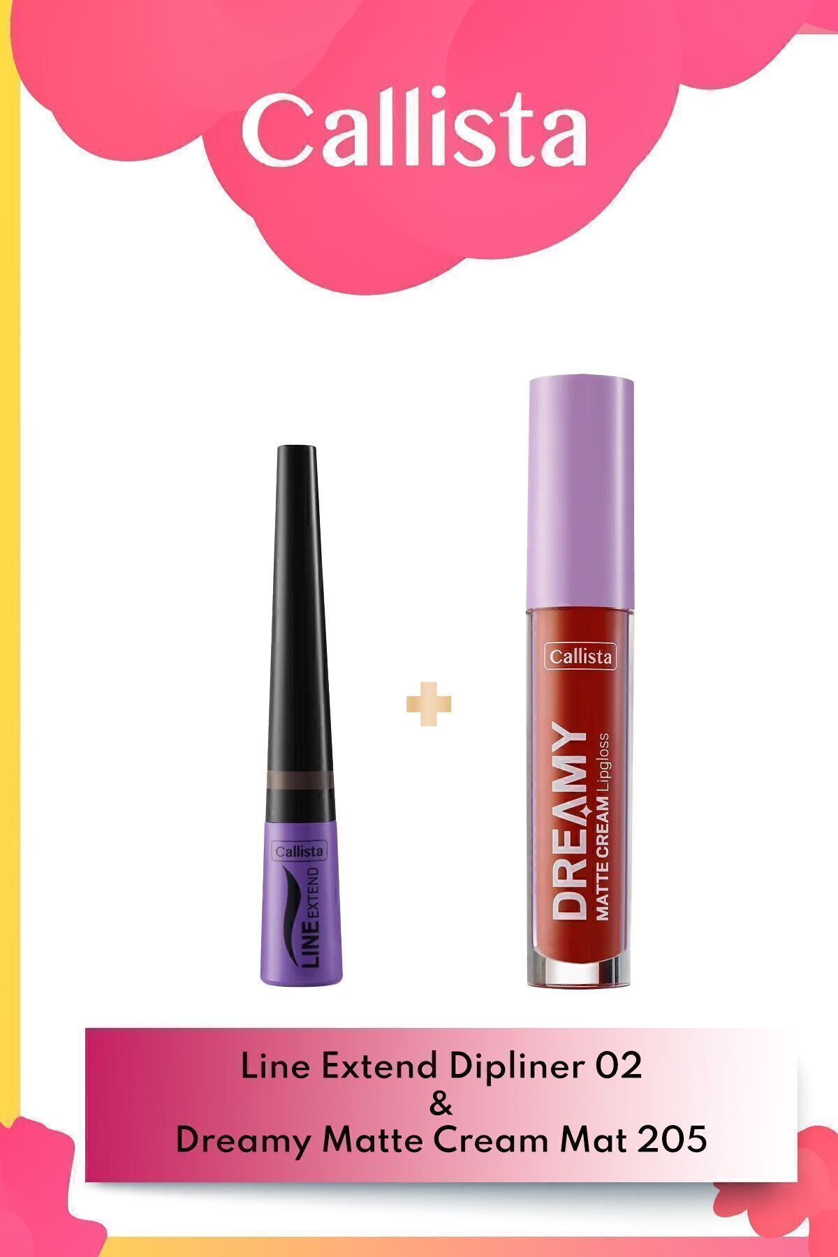 Line Extend Dipliner Kahve 02 & Dreamy Matte Cream Lipgloss 205 Big Ego - Kahverengi Makyaj Seti