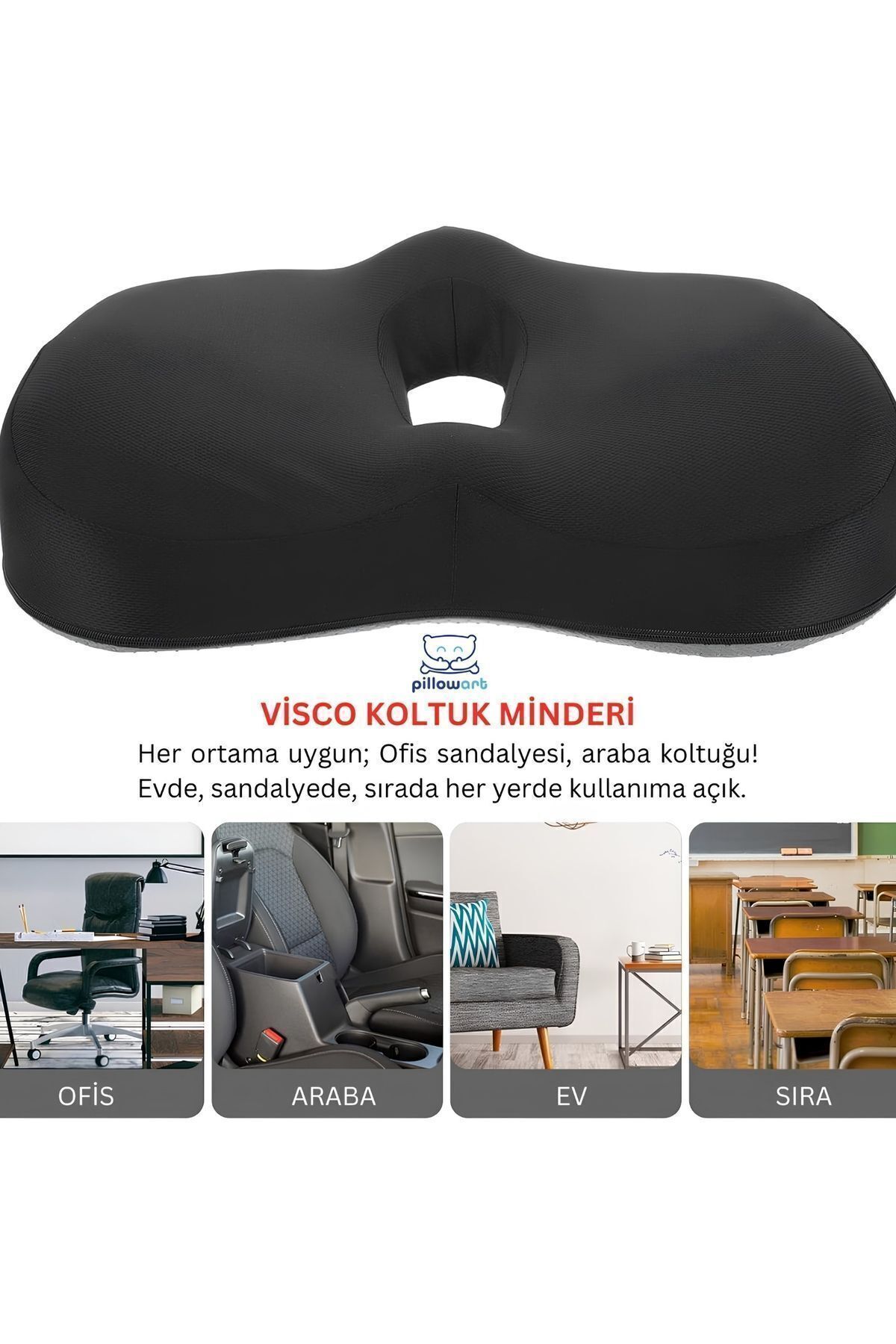 Viscomina Ortopedik Visco Bel Destek Yastığı Hafızalı Sünger Araç ve Ofis Koltuğu İçin Ergonomik