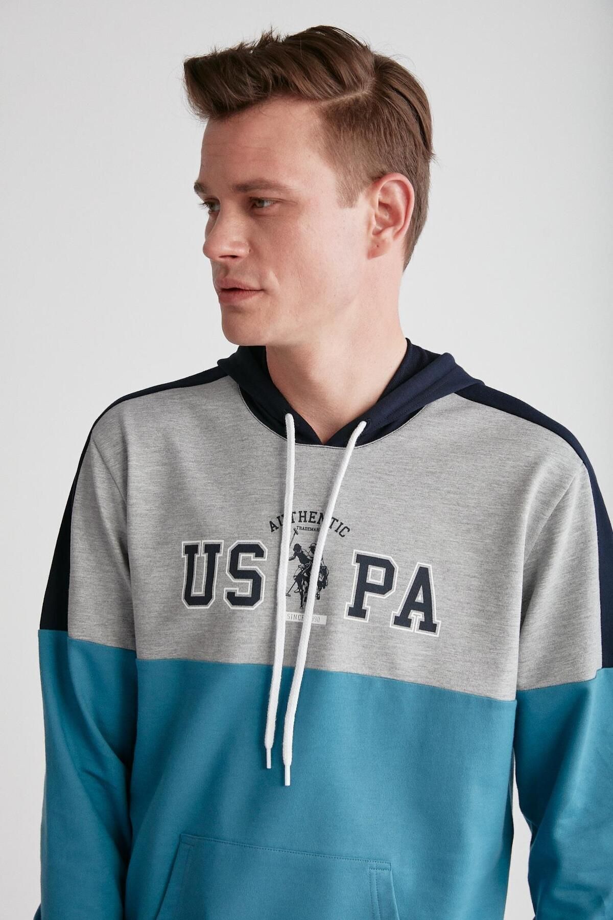 U.S. Polo Assn. پایه. POLO ASSN. ست پیژامه کلاهدار فیروزه ای مردانه 024K.Z1E8TA7GR1P4