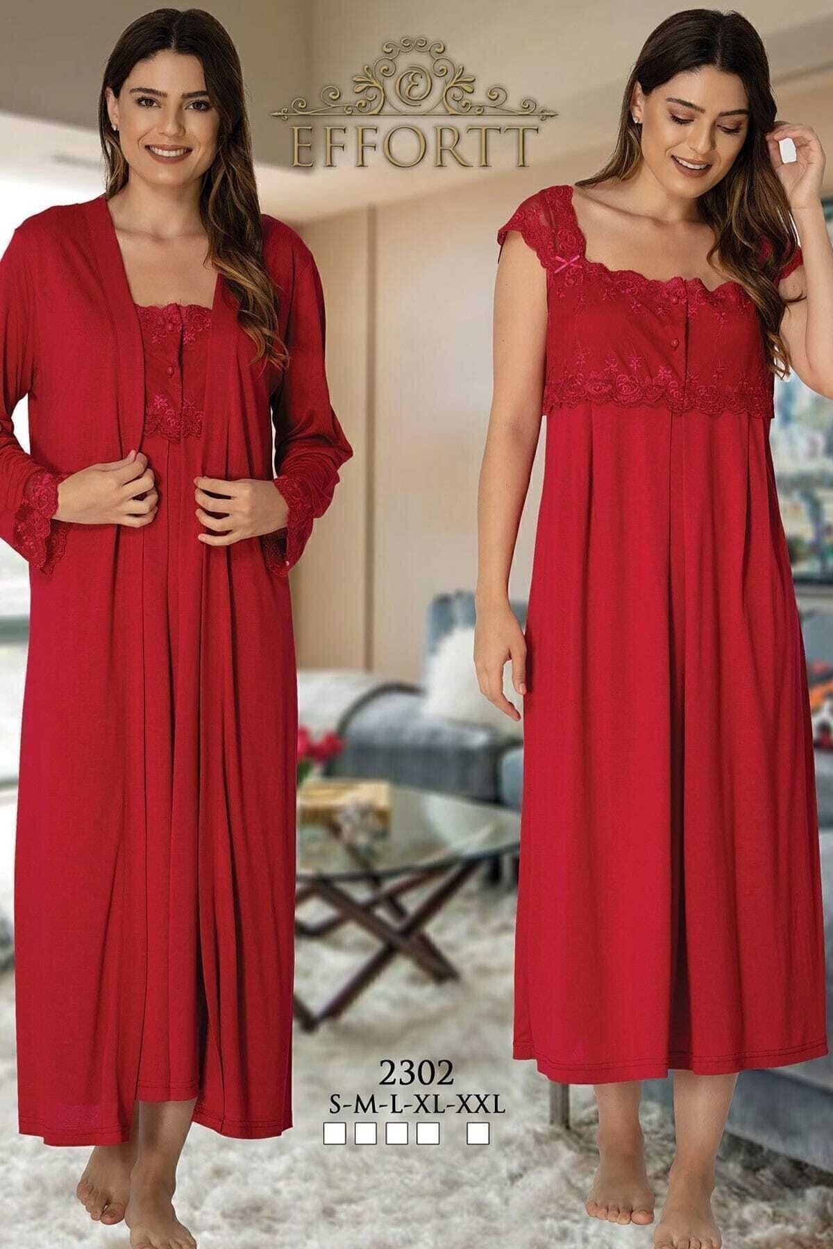 Effort Pijama-Pajamas Maternity Efortt Maternity Nightgown Dressing Gown Set Red 1