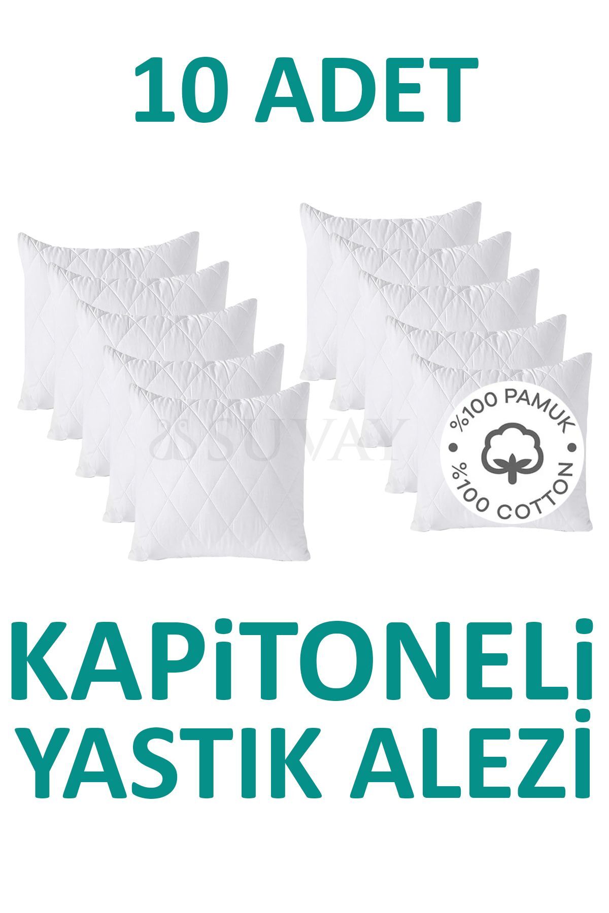 SUVAY 10 Adet Kapitoneli Yastık Alezi Pamuklu Fermuarlı Terletmeyen Yastık Koruyucu Kılıf
